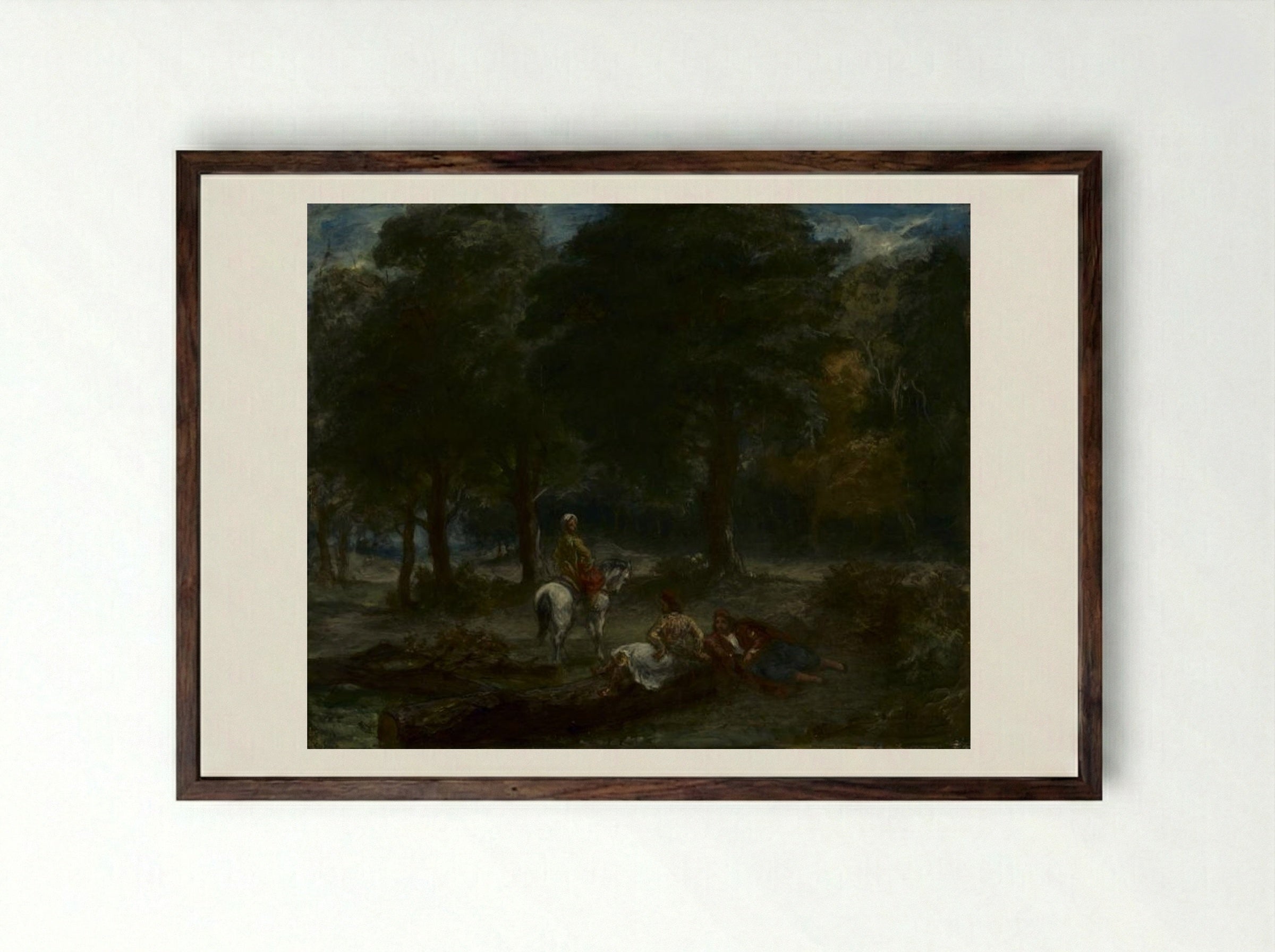 Greek Cavalry Men Resting in Forest - Eugène Delacroix - Framed Print Dark Wood