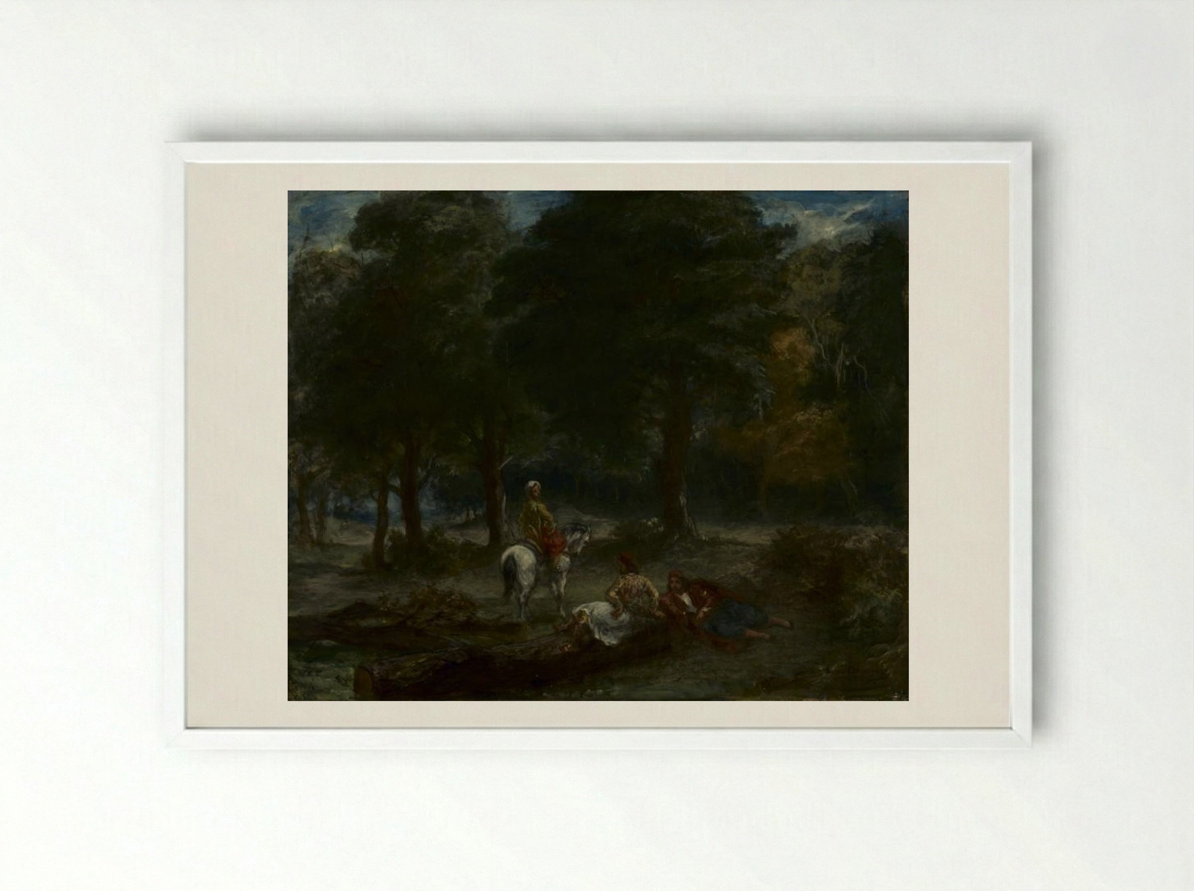 Greek Cavalry Men Resting in Forest - Eugène Delacroix - Framed Print White