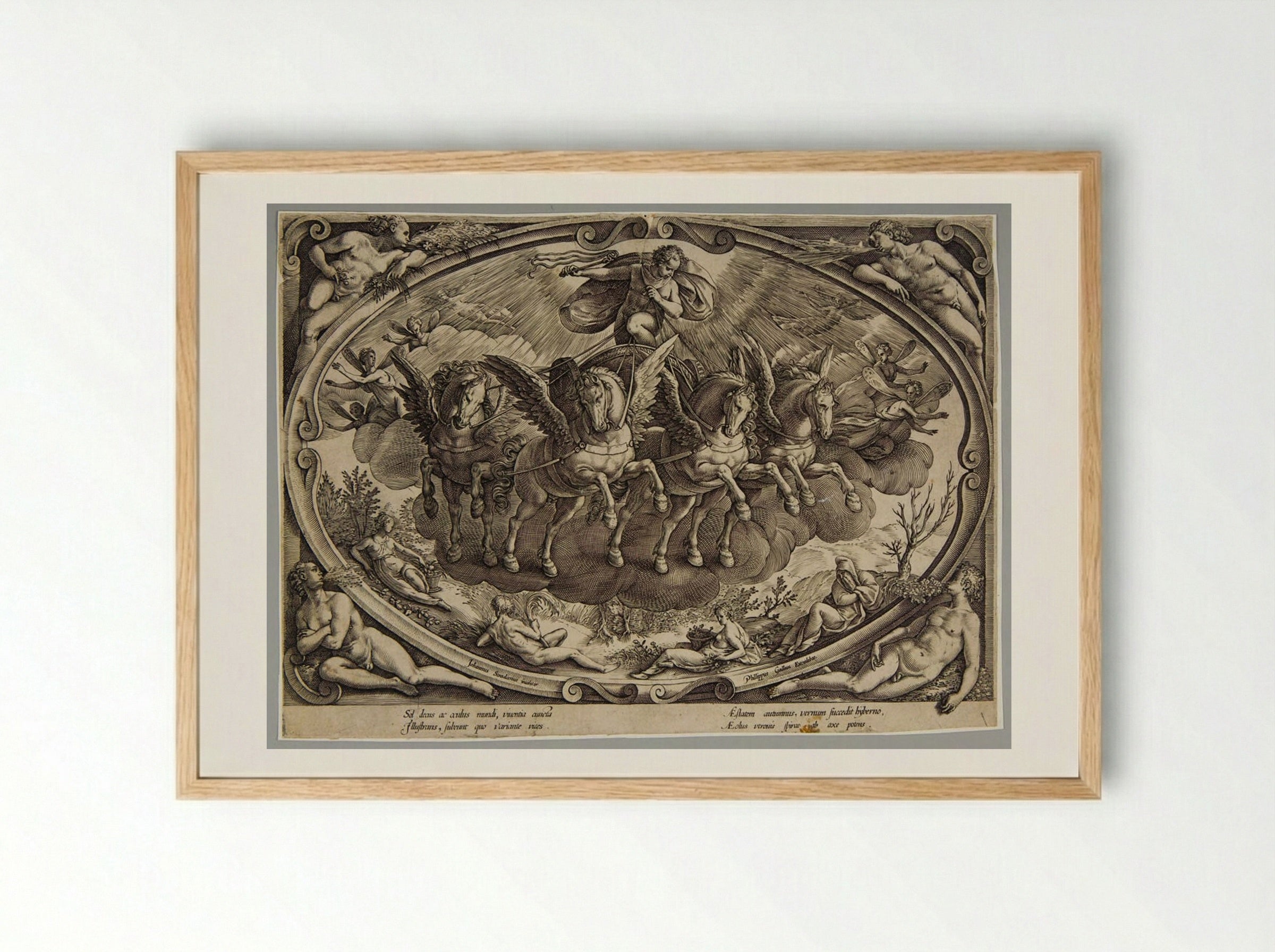 Title Plate: Sol and the Personifications of the Four Seasons - Philips Galle - Framed Print Wood