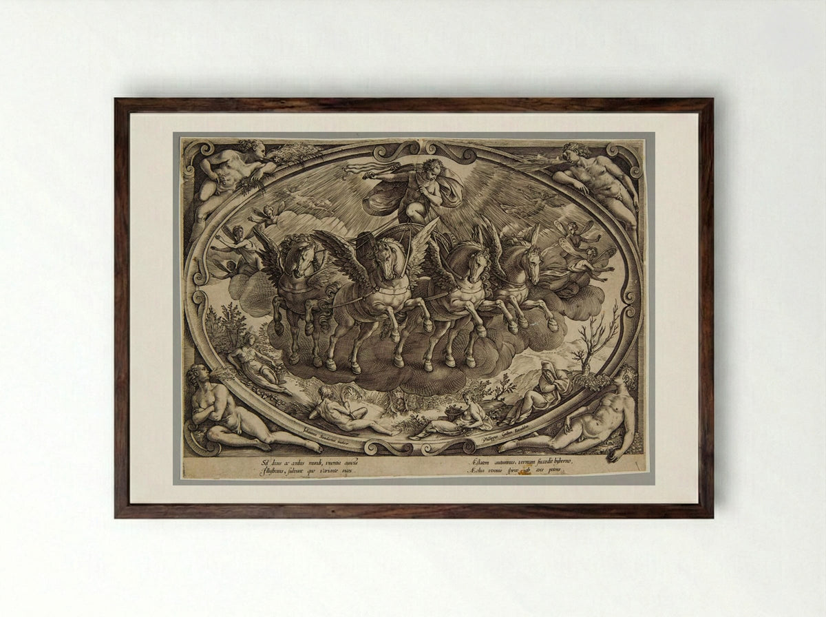 Title Plate: Sol and the Personifications of the Four Seasons - Philips Galle - Framed Print Dark Wood