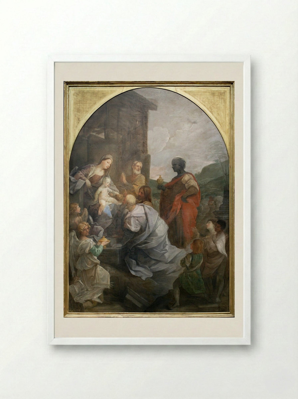 Adoration of the Magi - Guido Reni - Framed Print White