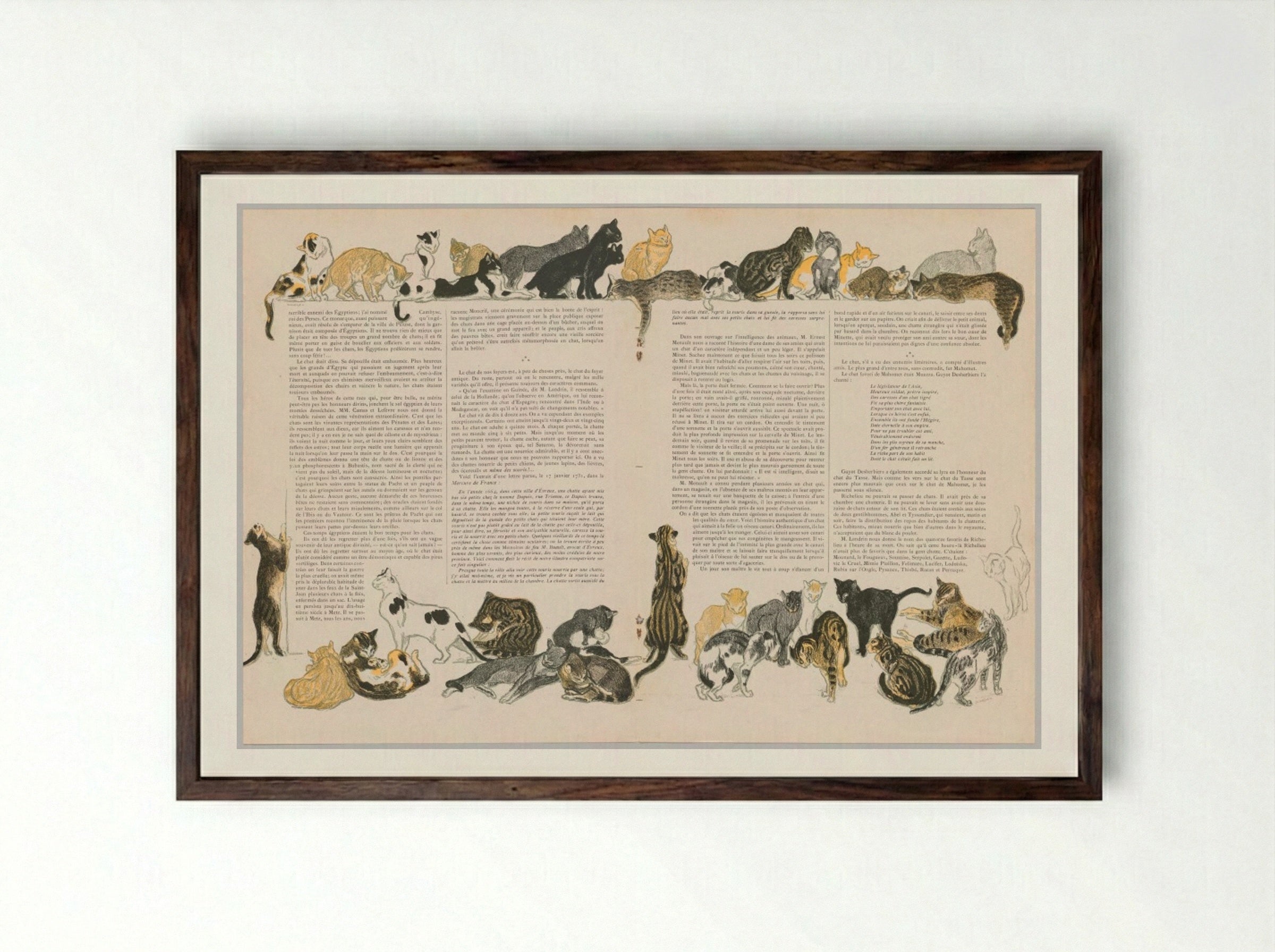 On Cats (Des Chats) - Théophile Alexandre Steinlen - Framed Print Dark Wood