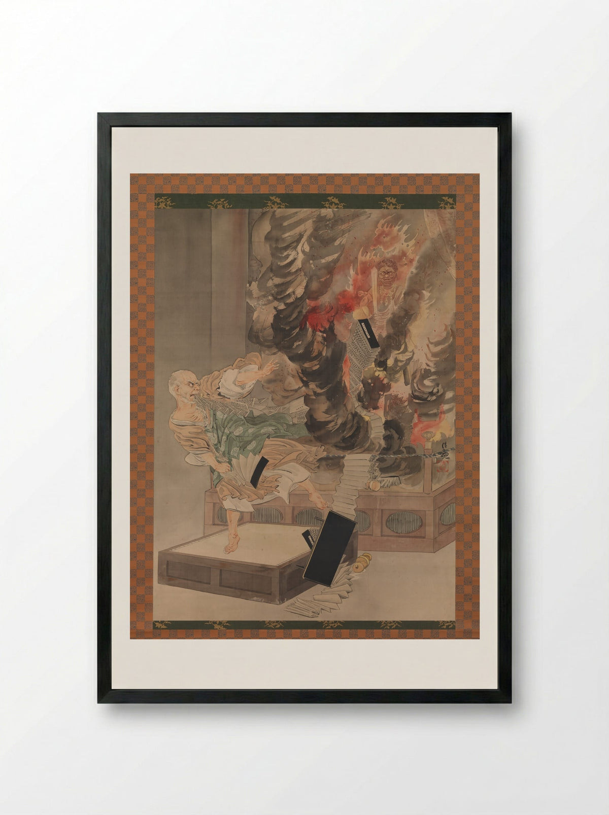 The Fury of Monk Raigō - Kobayashi Kiyochika - Framed Print Black