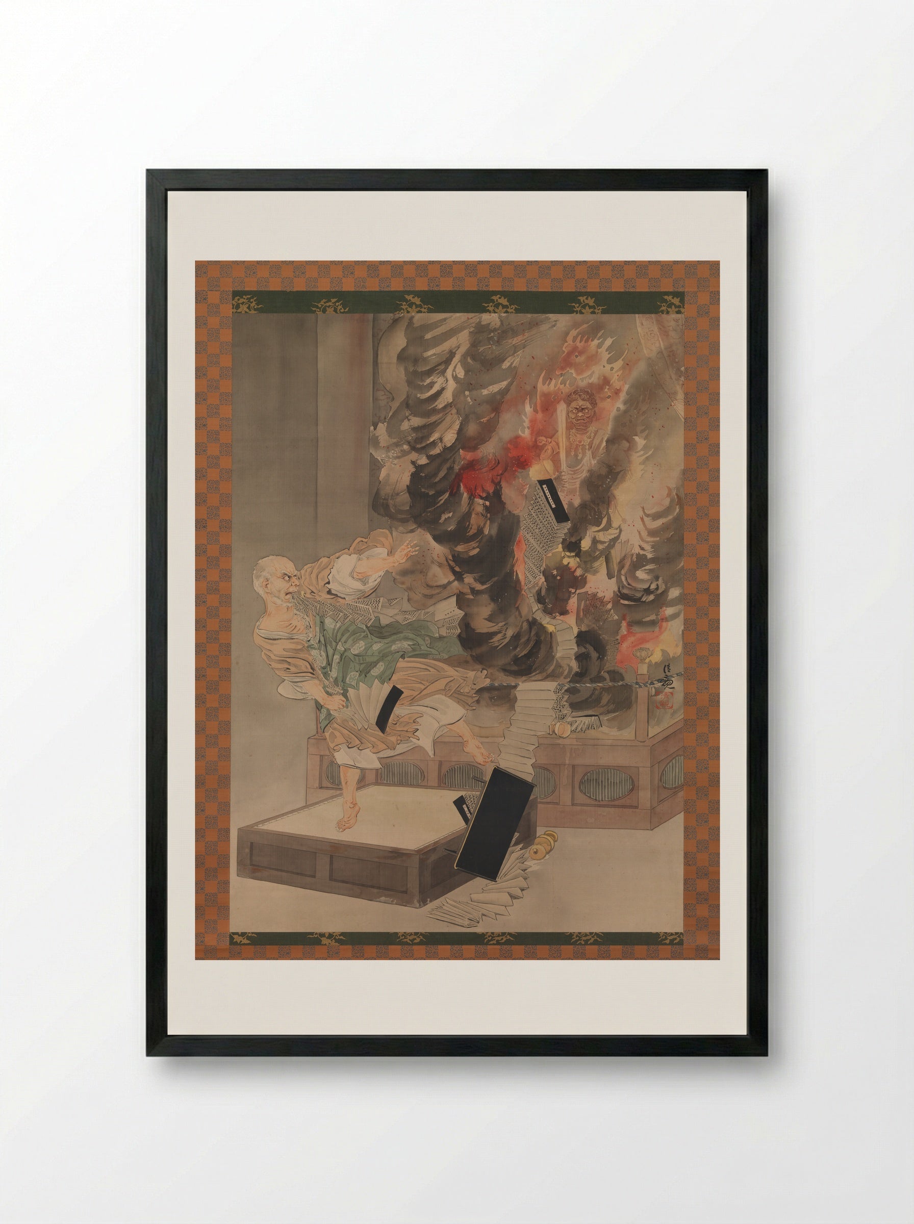 The Fury of Monk Raigō - Kobayashi Kiyochika - Framed Print Black