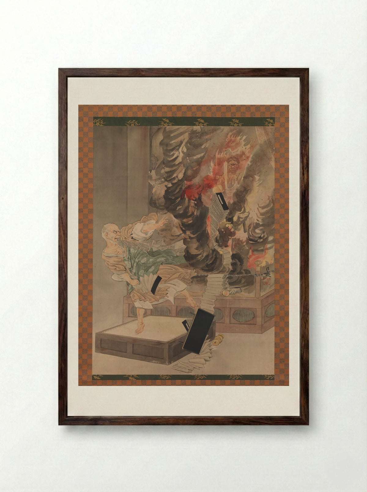 The Fury of Monk Raigō - Kobayashi Kiyochika - Framed Print Dark Wood
