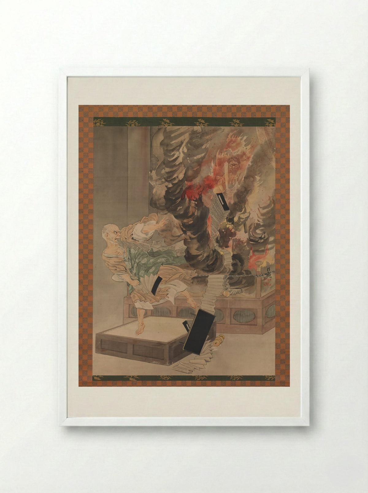 The Fury of Monk Raigō - Kobayashi Kiyochika - Framed Print White