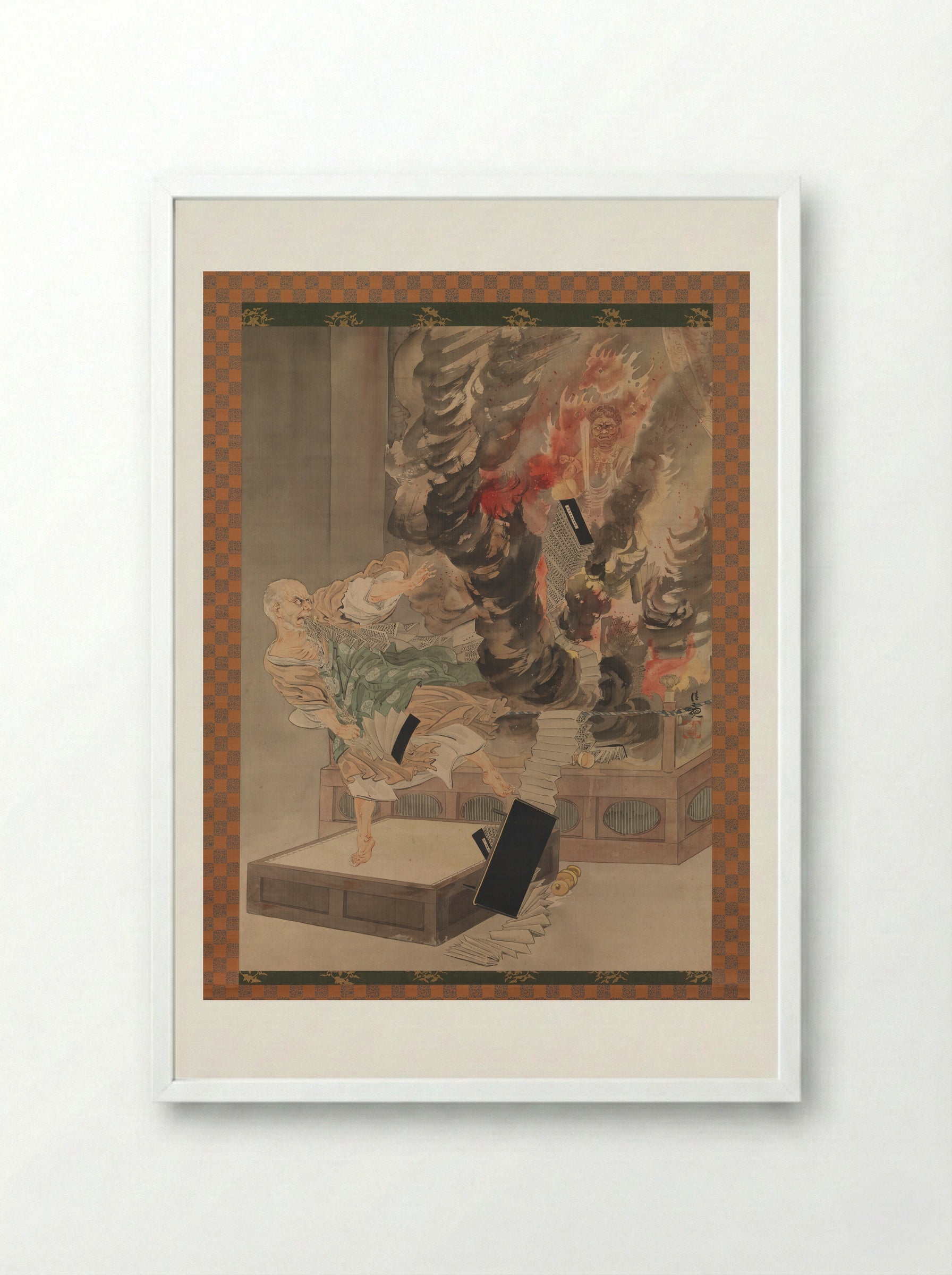 The Fury of Monk Raigō - Kobayashi Kiyochika - Framed Print White