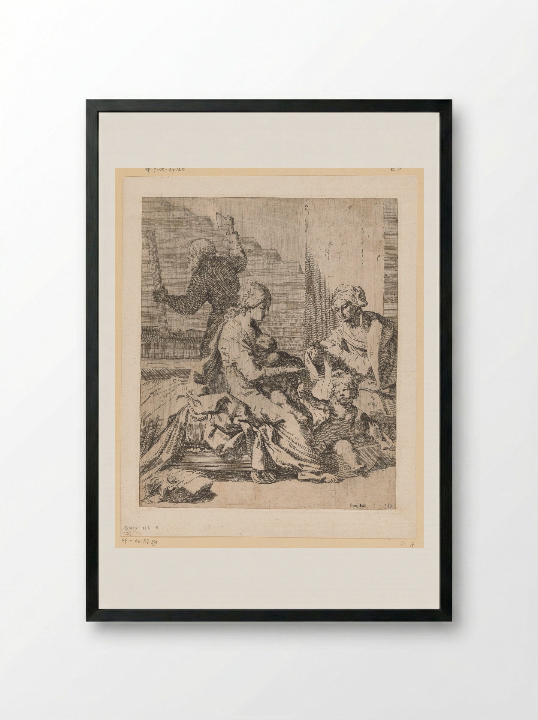 The Holy Family with Saint John the Baptist and Saint Elizabeth - Elisabetta Sirani - Framed Print Black