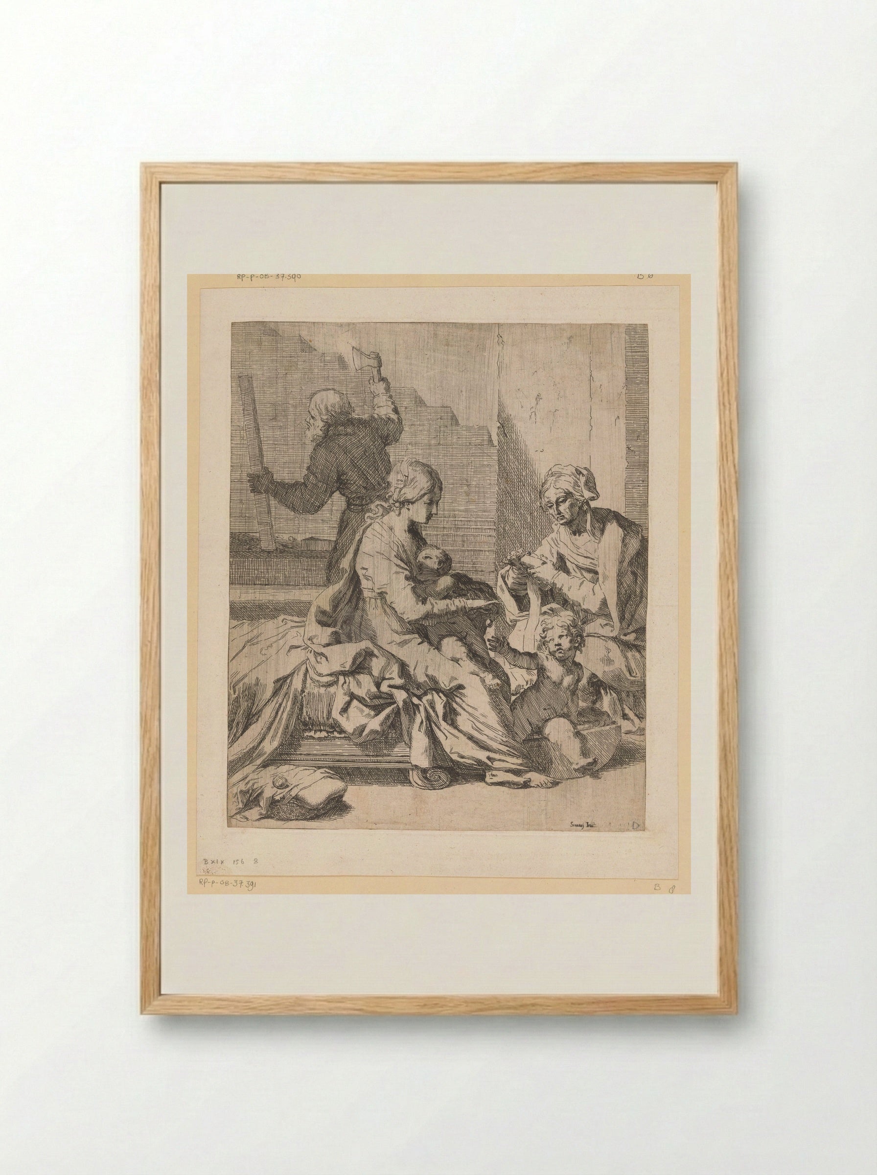 The Holy Family with Saint John the Baptist and Saint Elizabeth - Elisabetta Sirani - Framed Print Wood