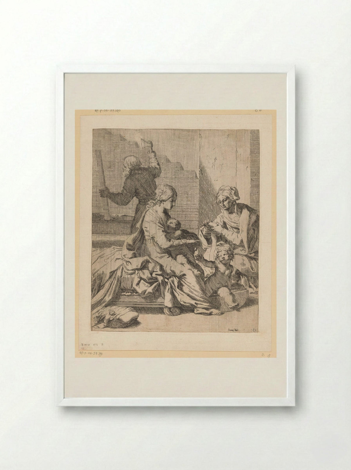 The Holy Family with Saint John the Baptist and Saint Elizabeth - Elisabetta Sirani - Framed Print White