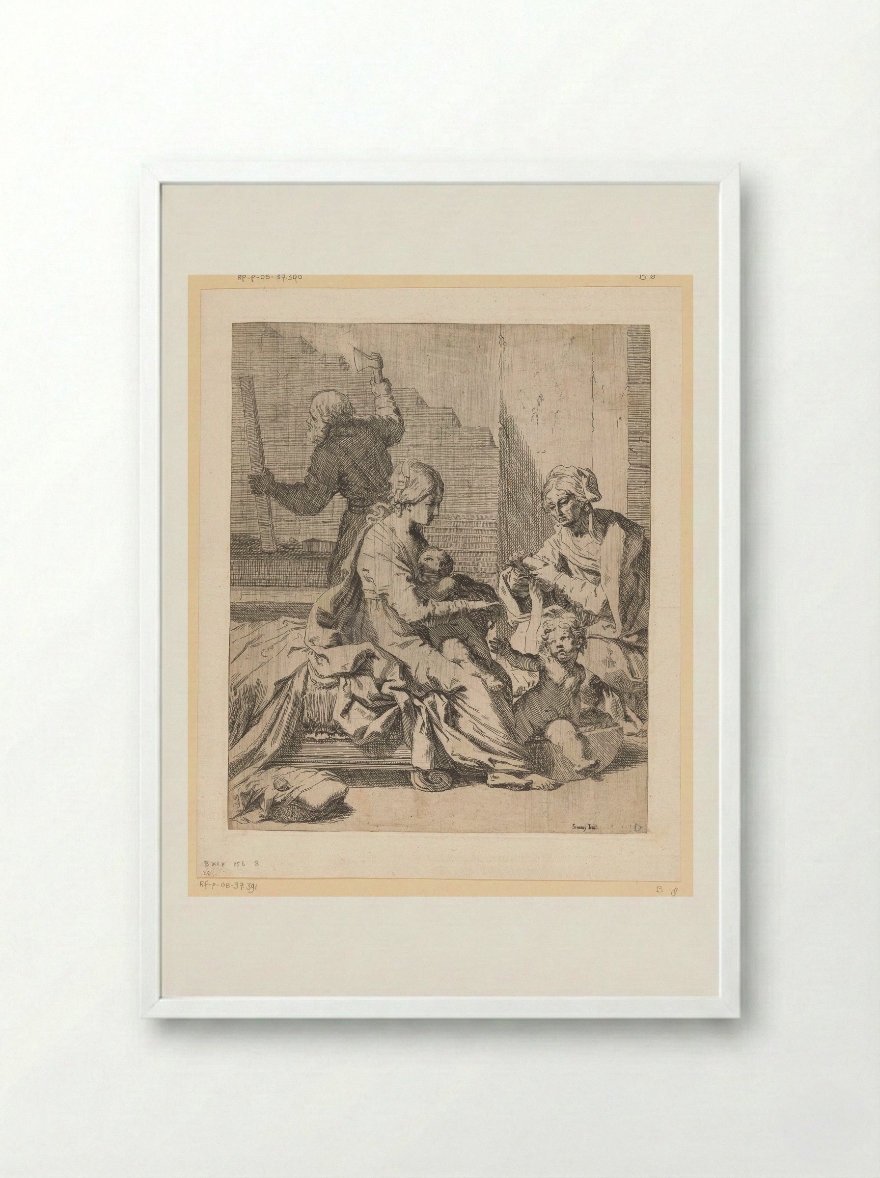 The Holy Family with Saint John the Baptist and Saint Elizabeth - Elisabetta Sirani - Framed Print White