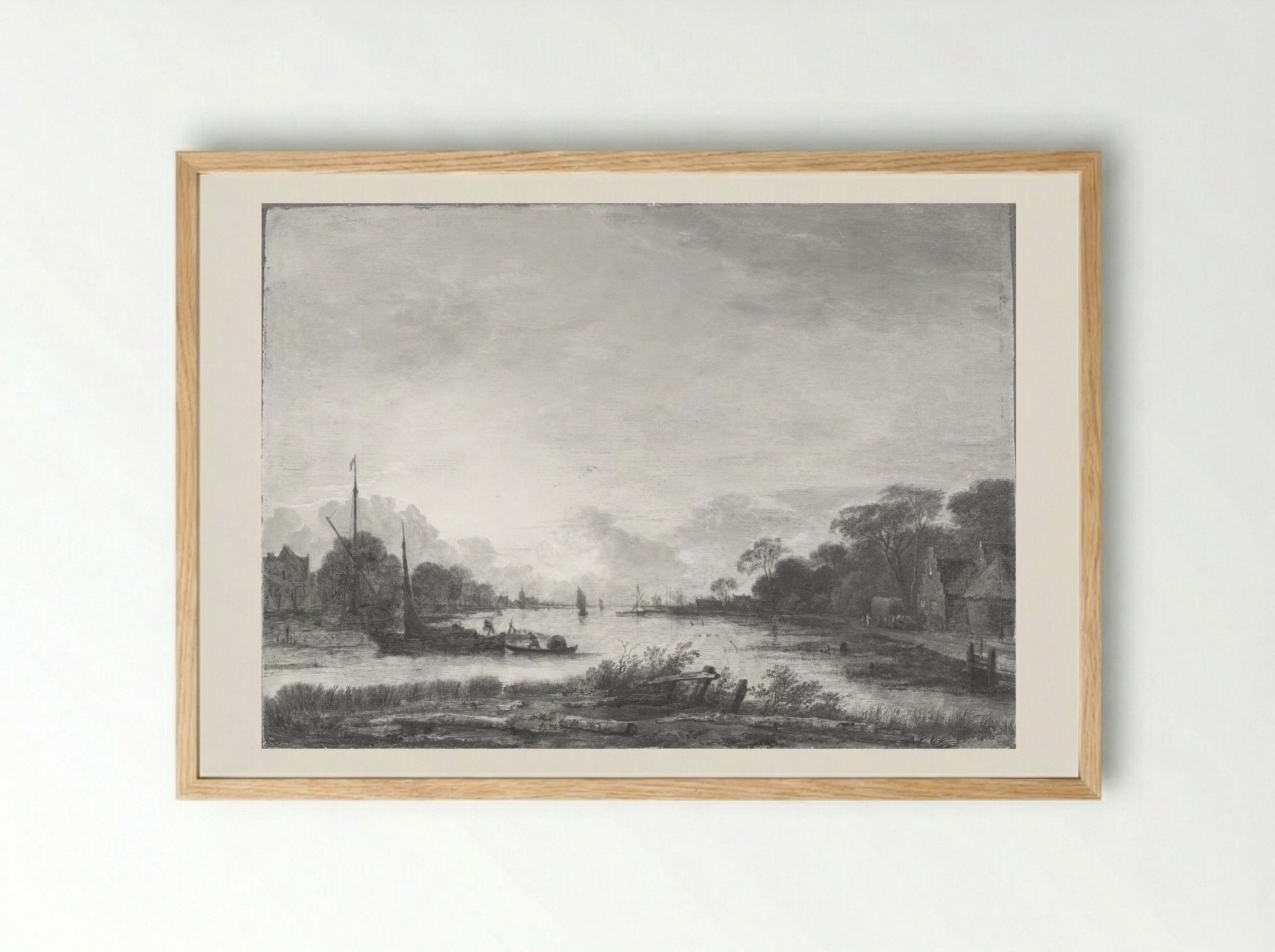 River Landscape - Aert van der Neer - Framed Print Wood