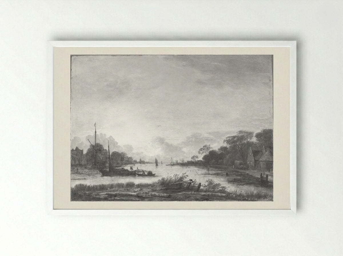 River Landscape - Aert van der Neer - Framed Print White