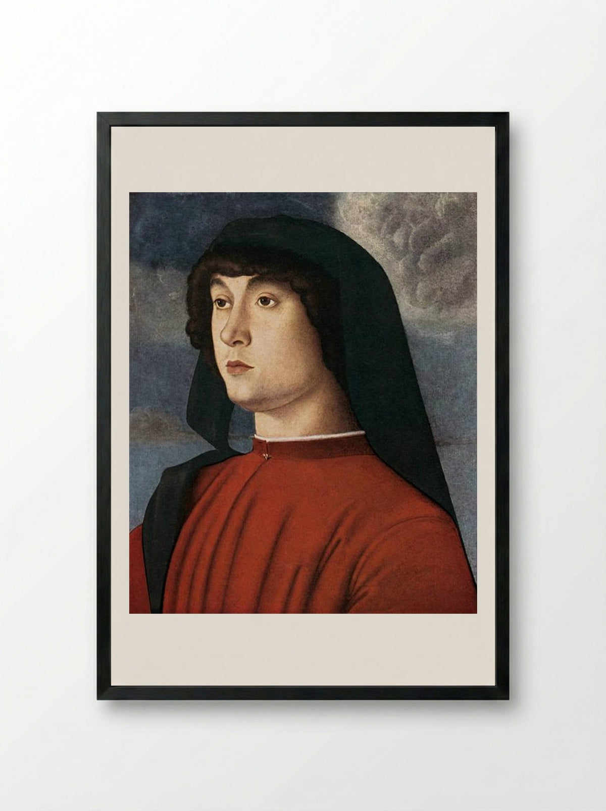 Portrait of a Young Man in Red - Giovanni Bellini - Framed Print Black