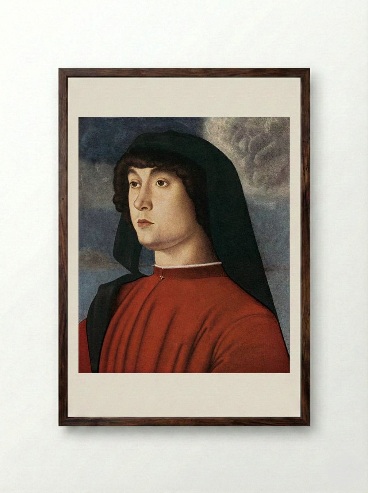 Portrait of a Young Man in Red - Giovanni Bellini - Framed Print Dark Wood