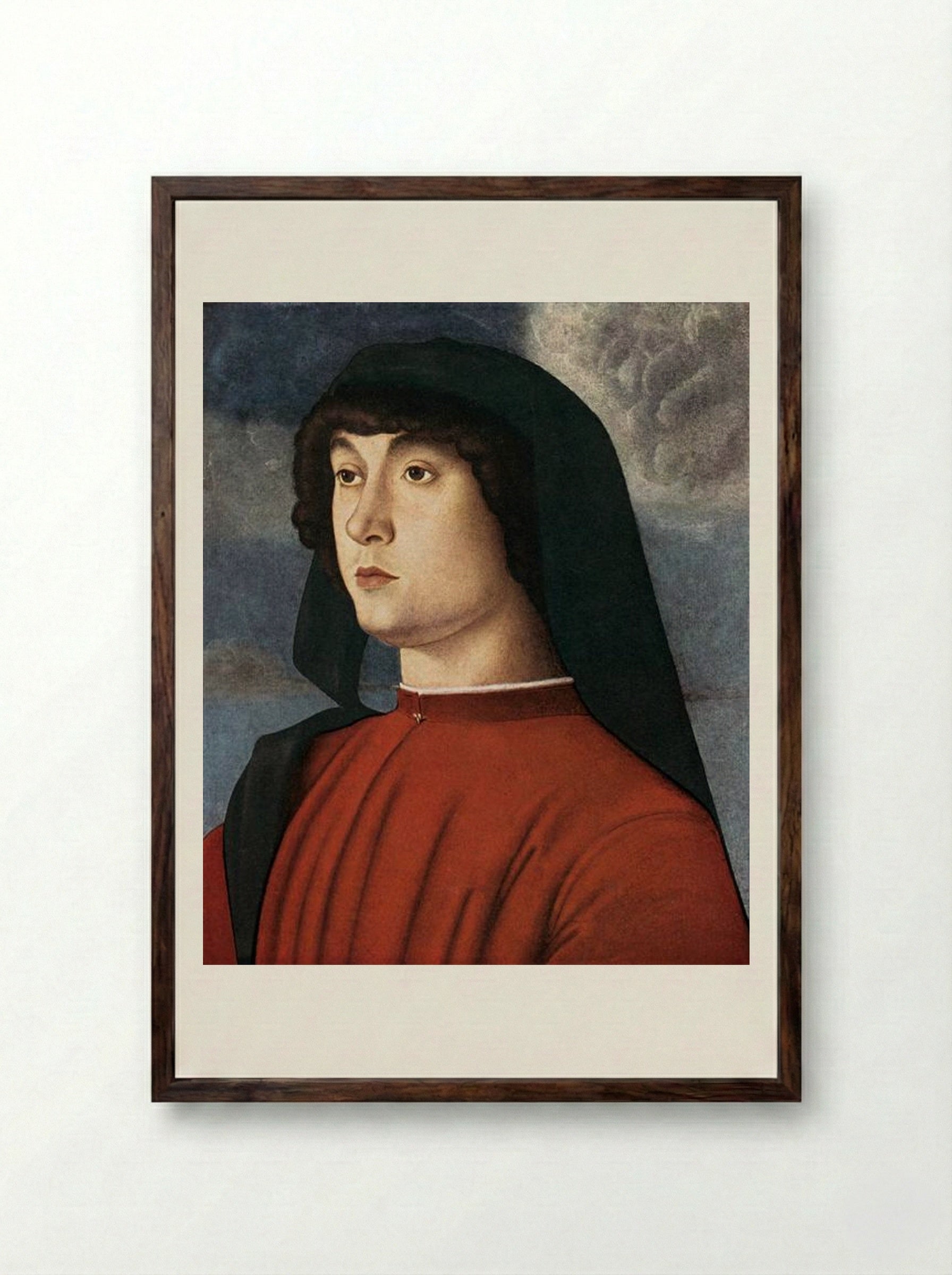 Portrait of a Young Man in Red - Giovanni Bellini - Framed Print Dark Wood