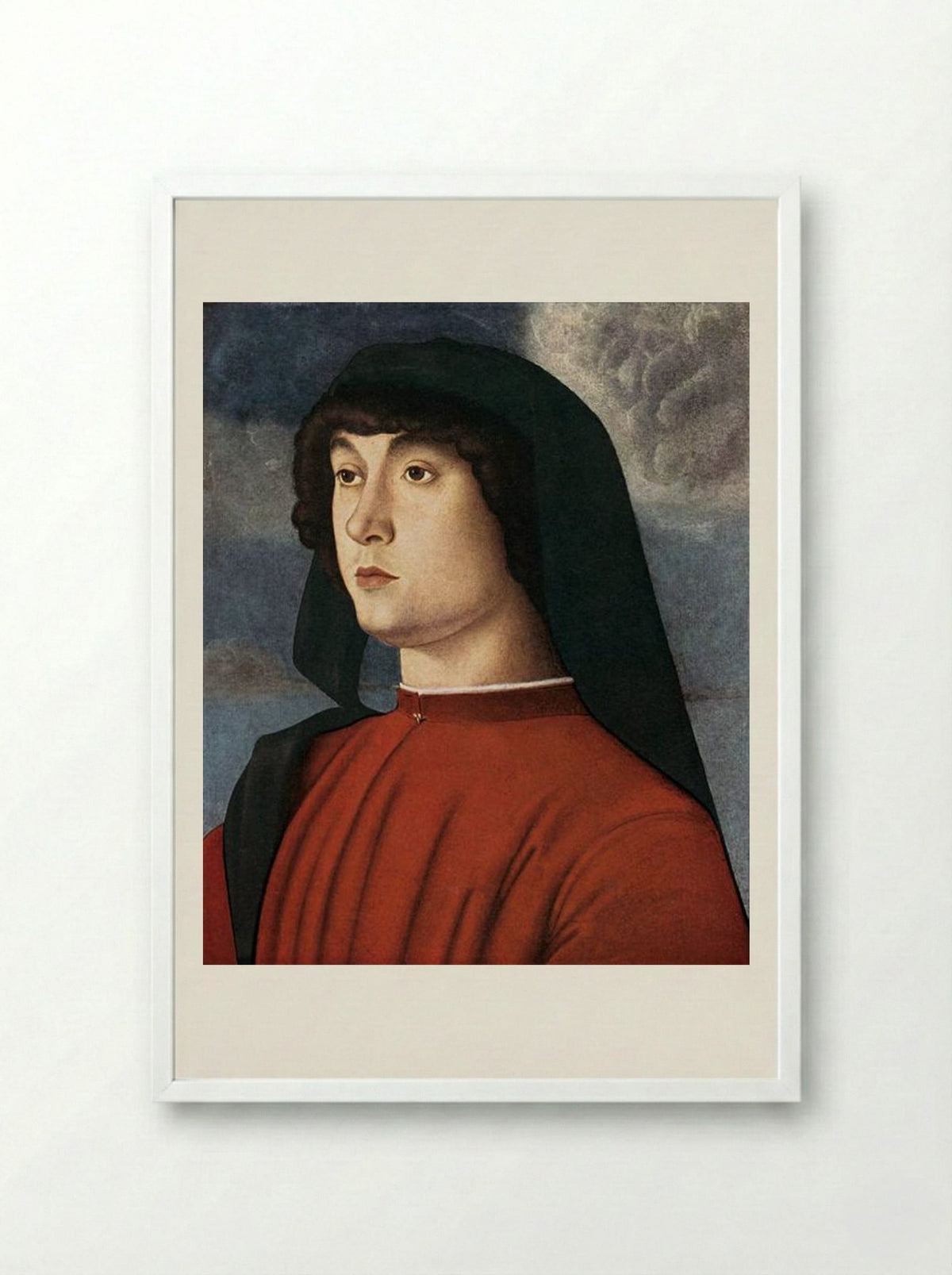 Portrait of a Young Man in Red - Giovanni Bellini - Framed Print White