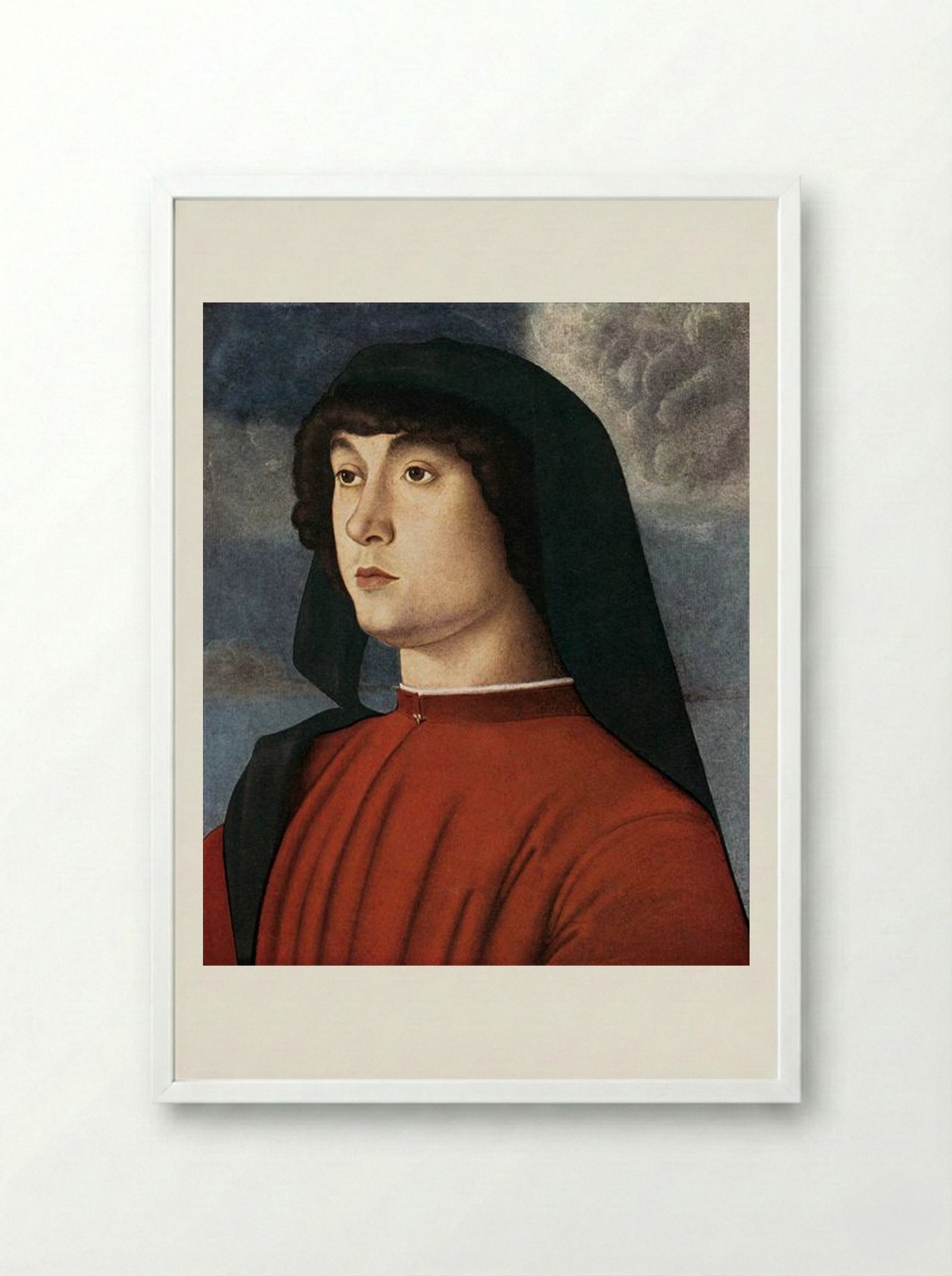 Portrait of a Young Man in Red - Giovanni Bellini - Framed Print White