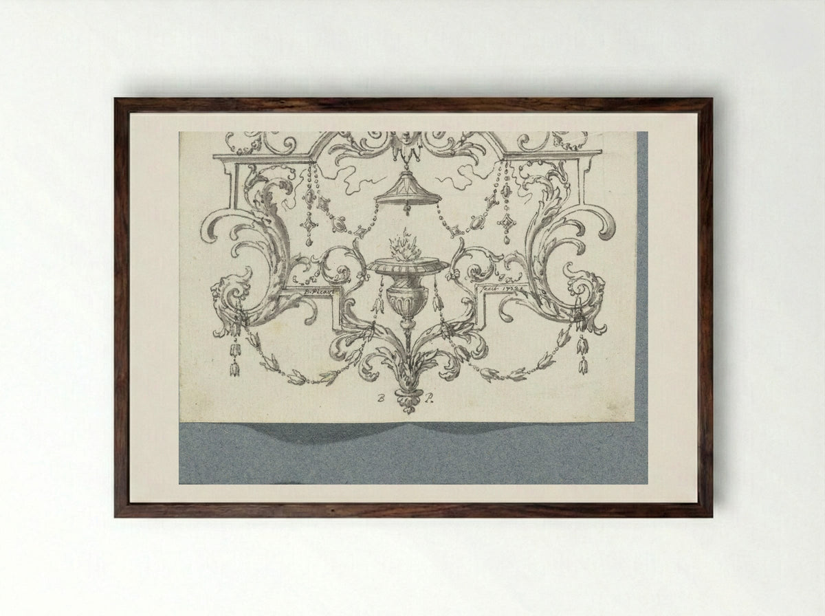 Paneelvulling met brandende lamp - Bernard Picart - Framed Print Dark Wood