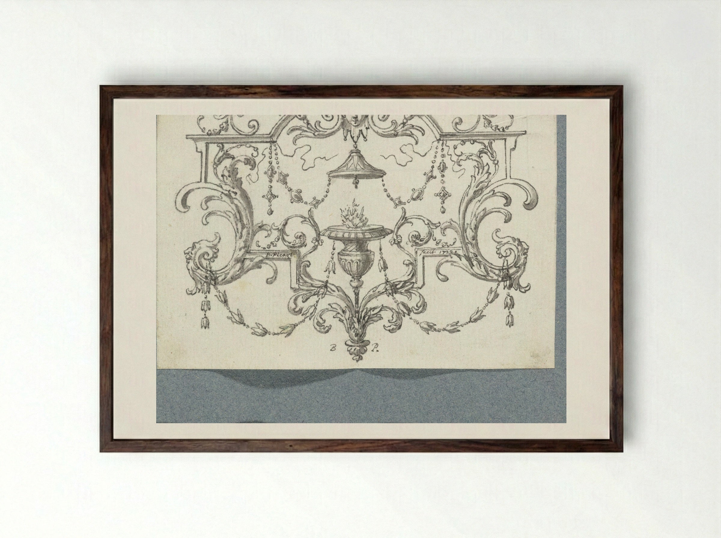 Paneelvulling met brandende lamp - Bernard Picart - Framed Print Dark Wood