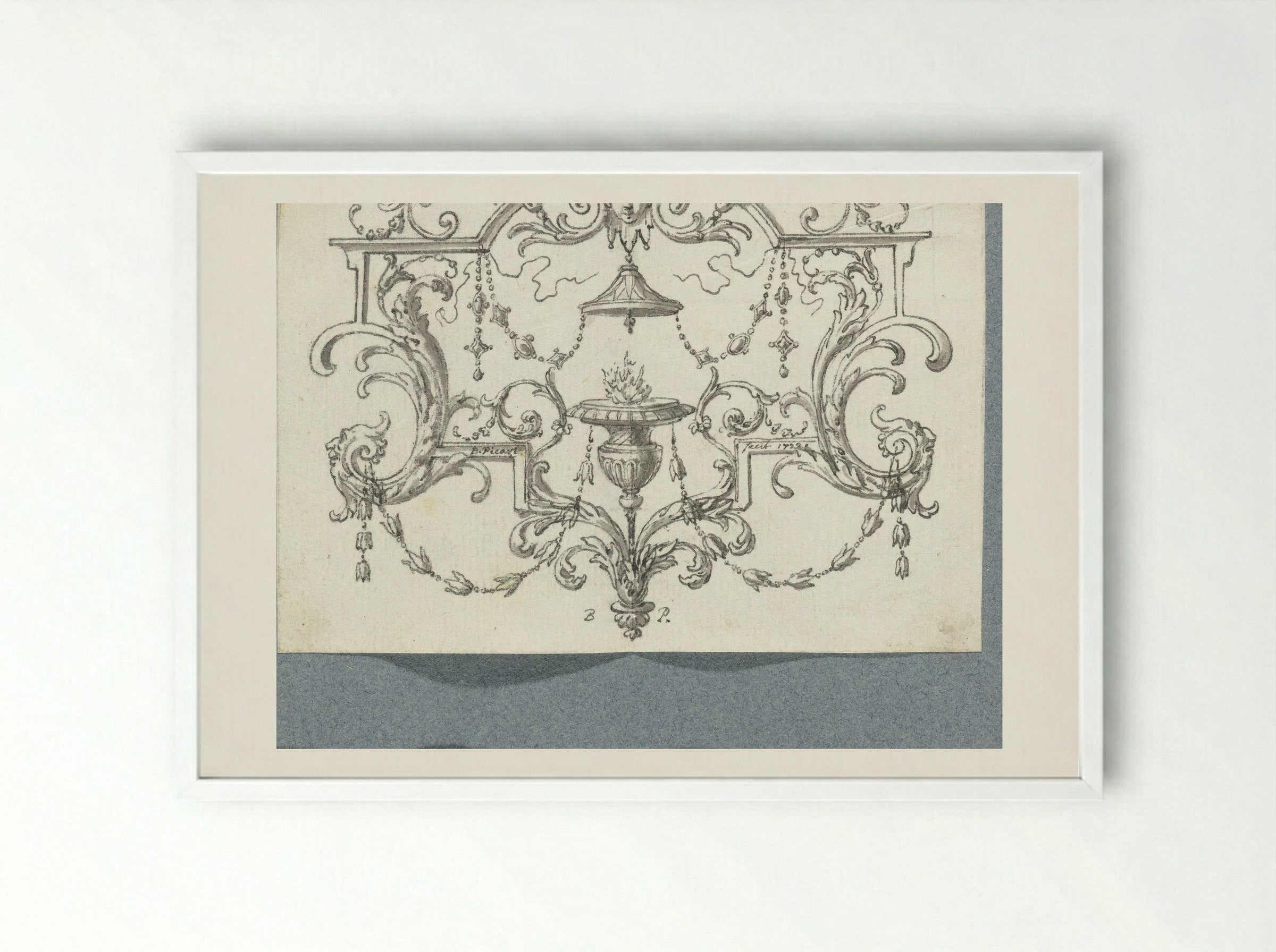Paneelvulling met brandende lamp - Bernard Picart - Framed Print White