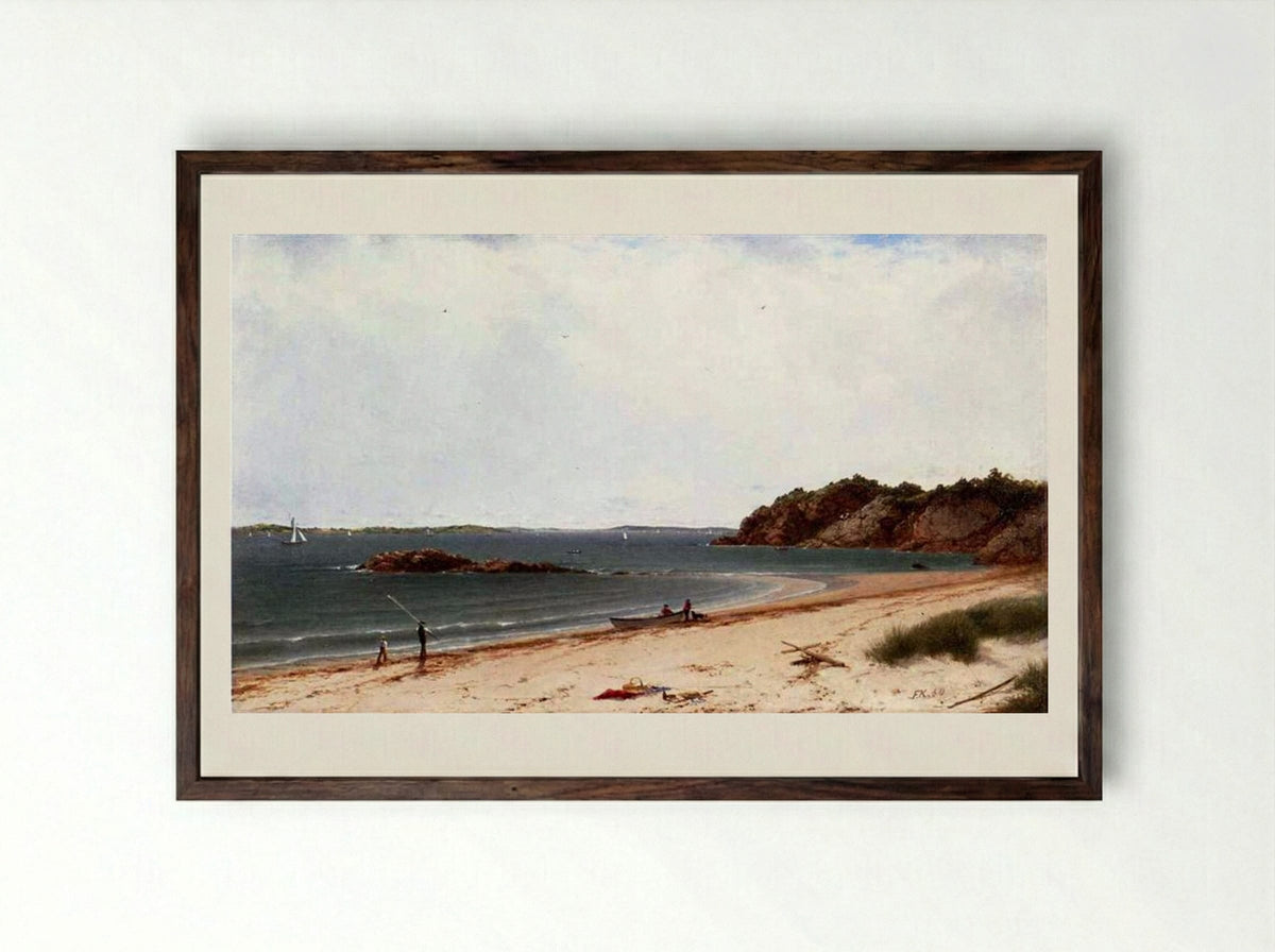 View of the Beach at Beverly, Massachusetts - John Frederick Kensett - Framed Print Dark Wood
