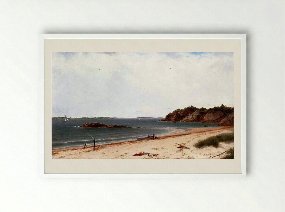 View of the Beach at Beverly, Massachusetts - John Frederick Kensett - Framed Print White
