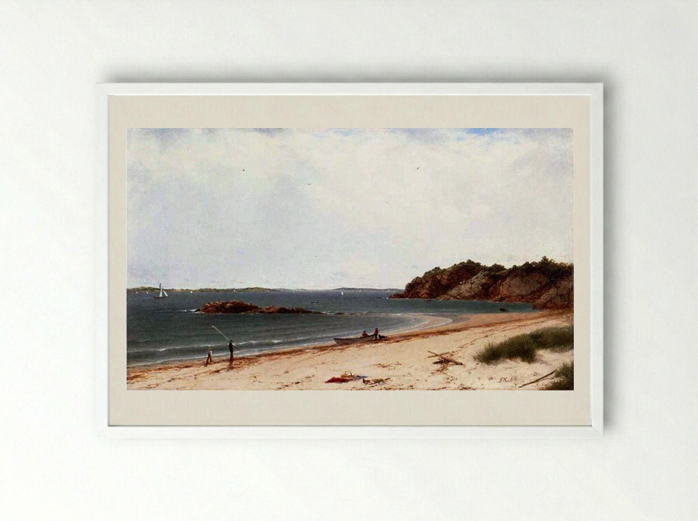 View of the Beach at Beverly, Massachusetts - John Frederick Kensett - Framed Print White