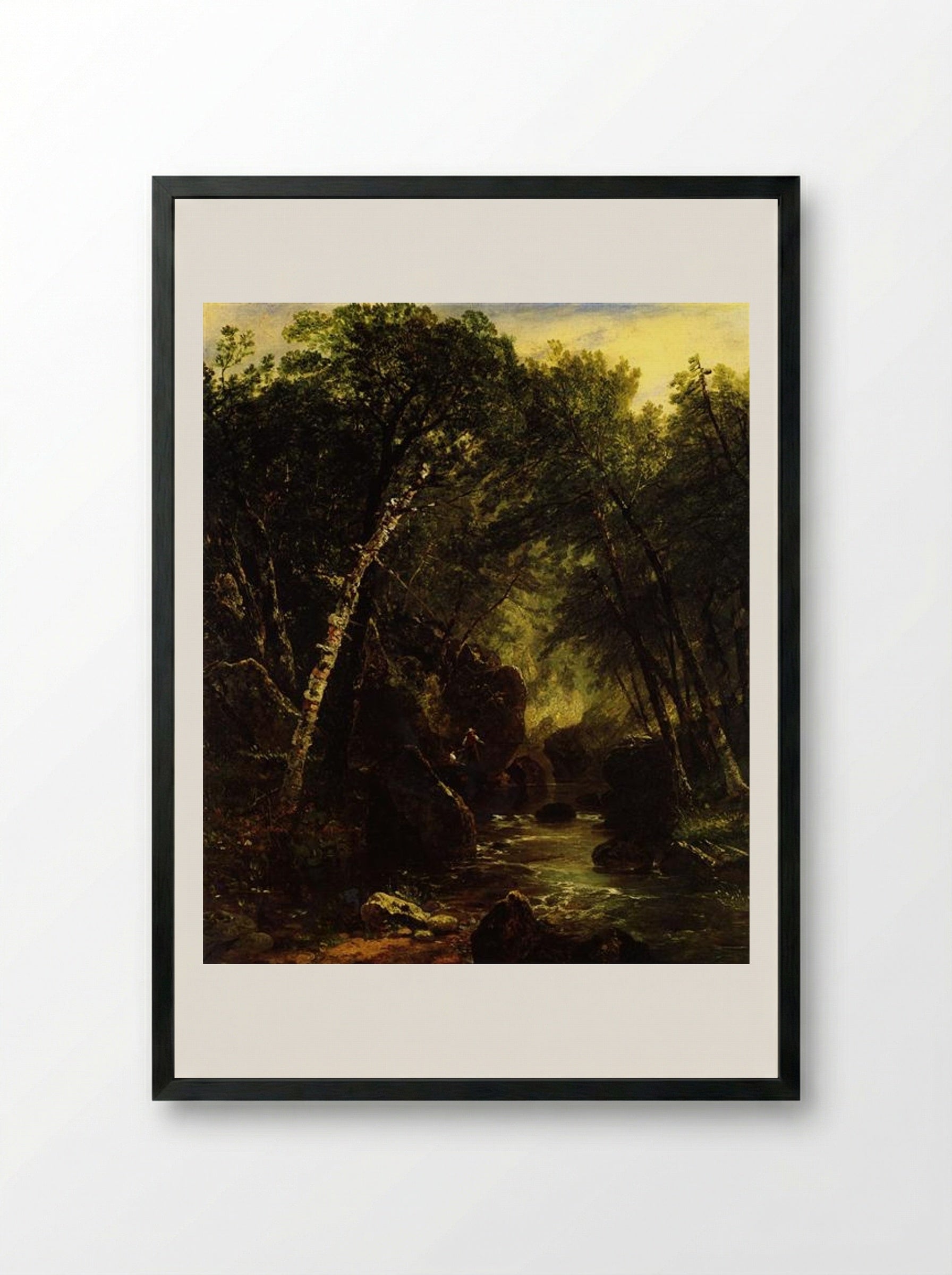 Trout Fisherman - John Frederick Kensett - Framed Print Black