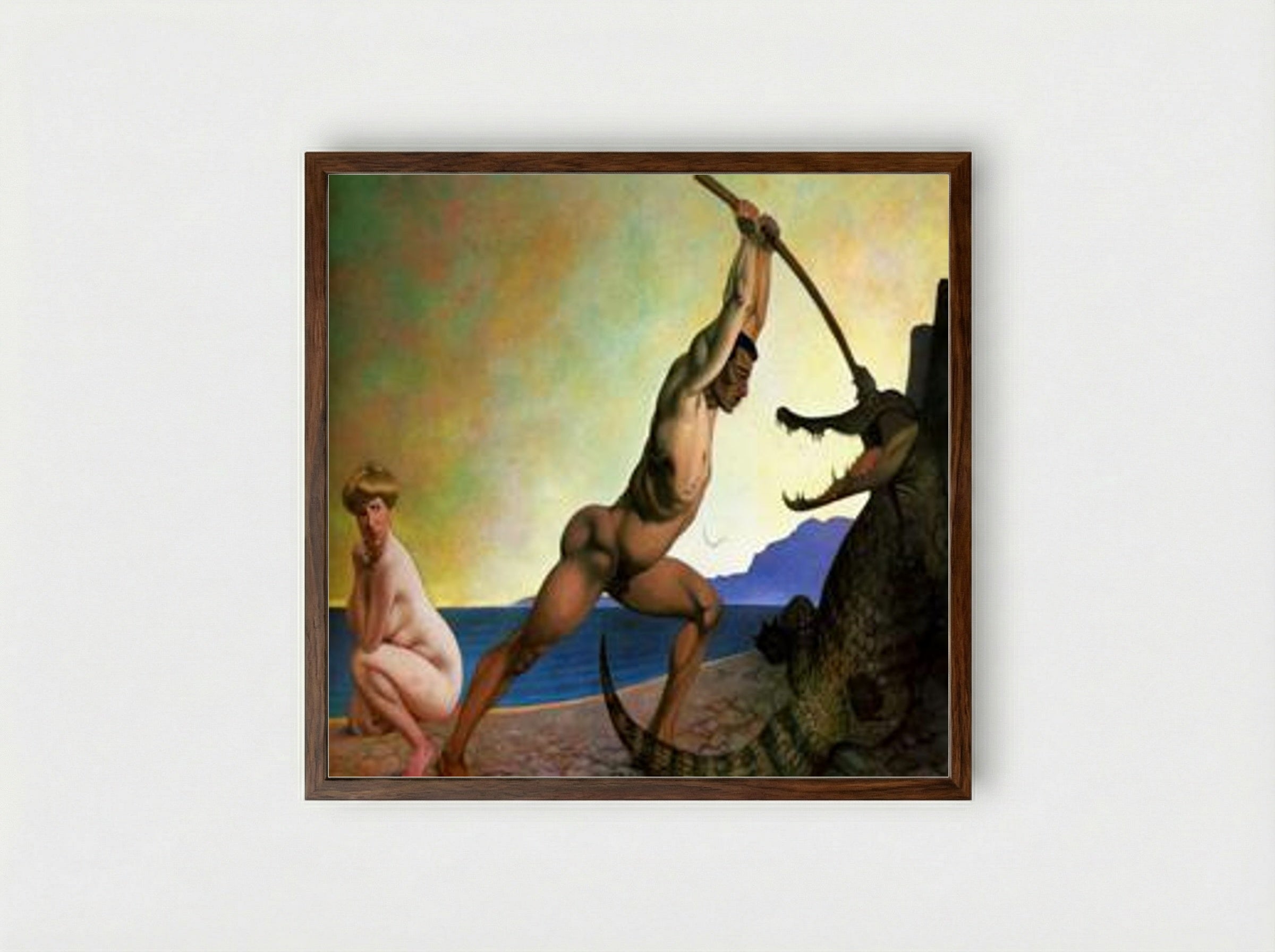 Perseus Killing the Dragon - Félix Vallotton - Framed Print Dark Wood