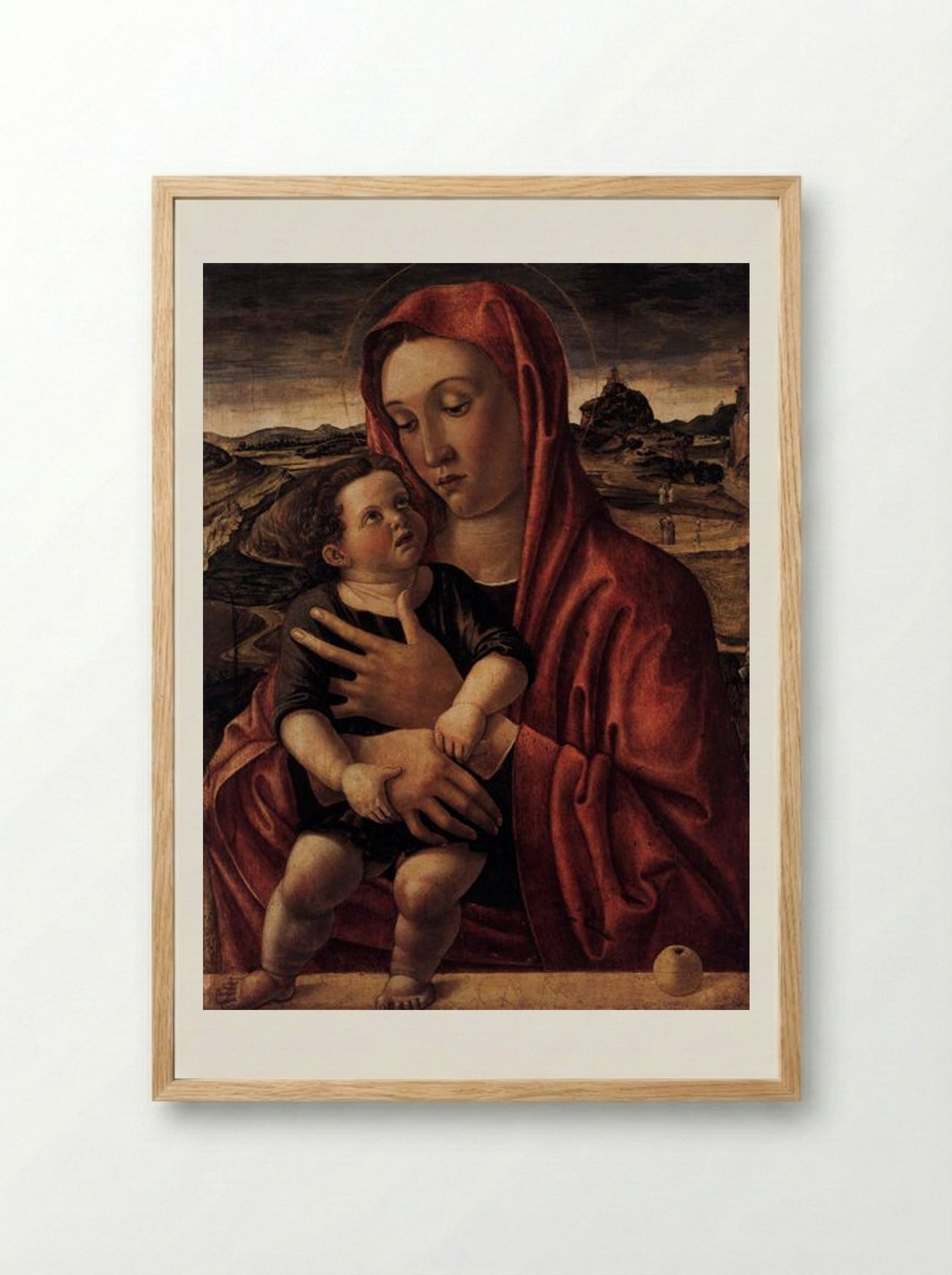 Madonna, with Child Standing on a Parapet - Giovanni Bellini - Framed Print Wood