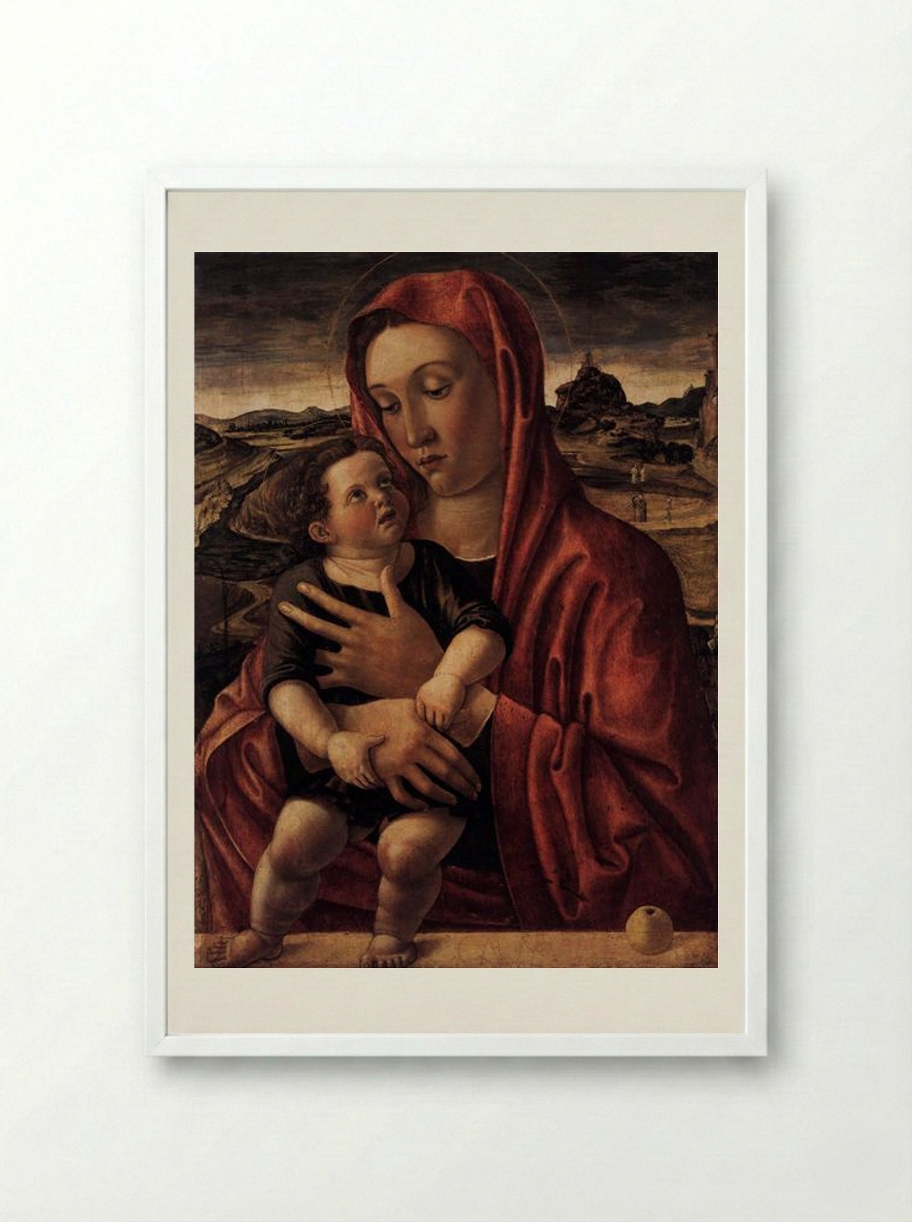 Madonna, with Child Standing on a Parapet - Giovanni Bellini - Framed Print White