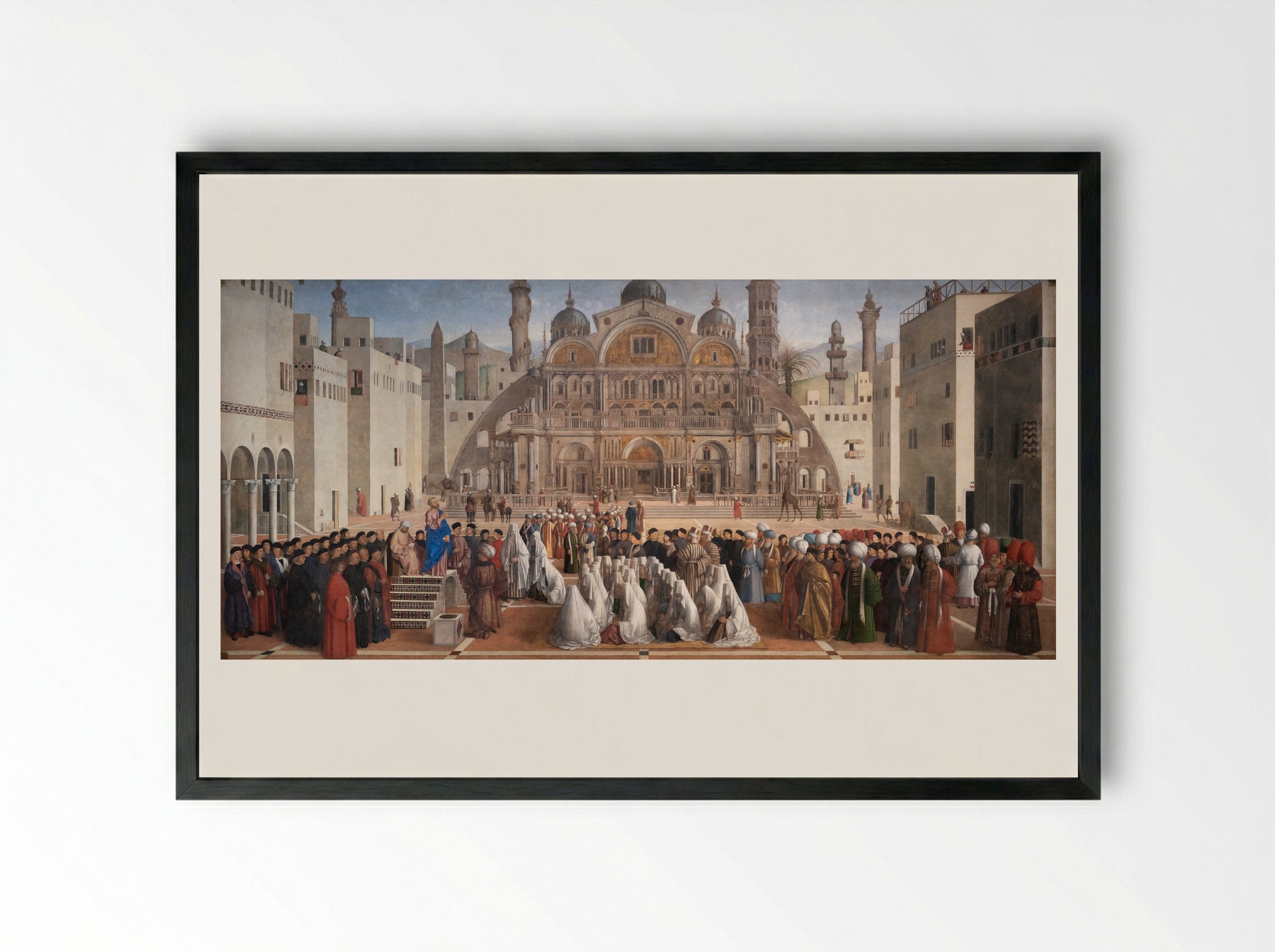 St. Mark Preaching in Alexandria - Giovanni Bellini - Framed Print Black
