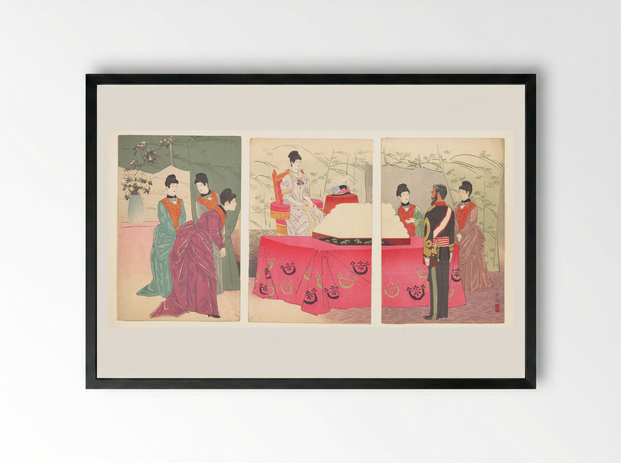 Illustration of the Empress Visiting the General Staff Headquarters - Kobayashi Kiyochika - Framed Print Black