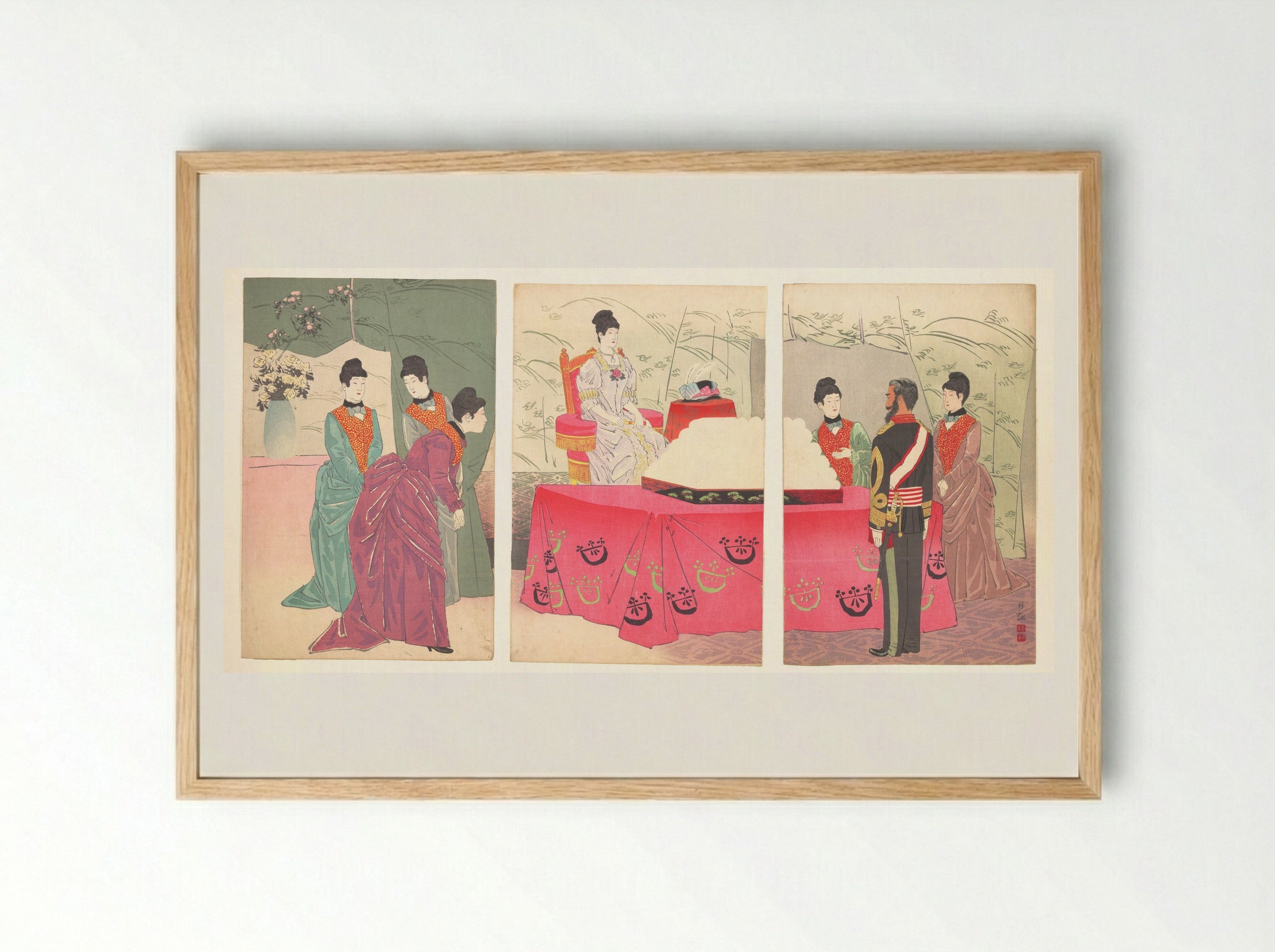 Illustration of the Empress Visiting the General Staff Headquarters - Kobayashi Kiyochika - Framed Print Wood