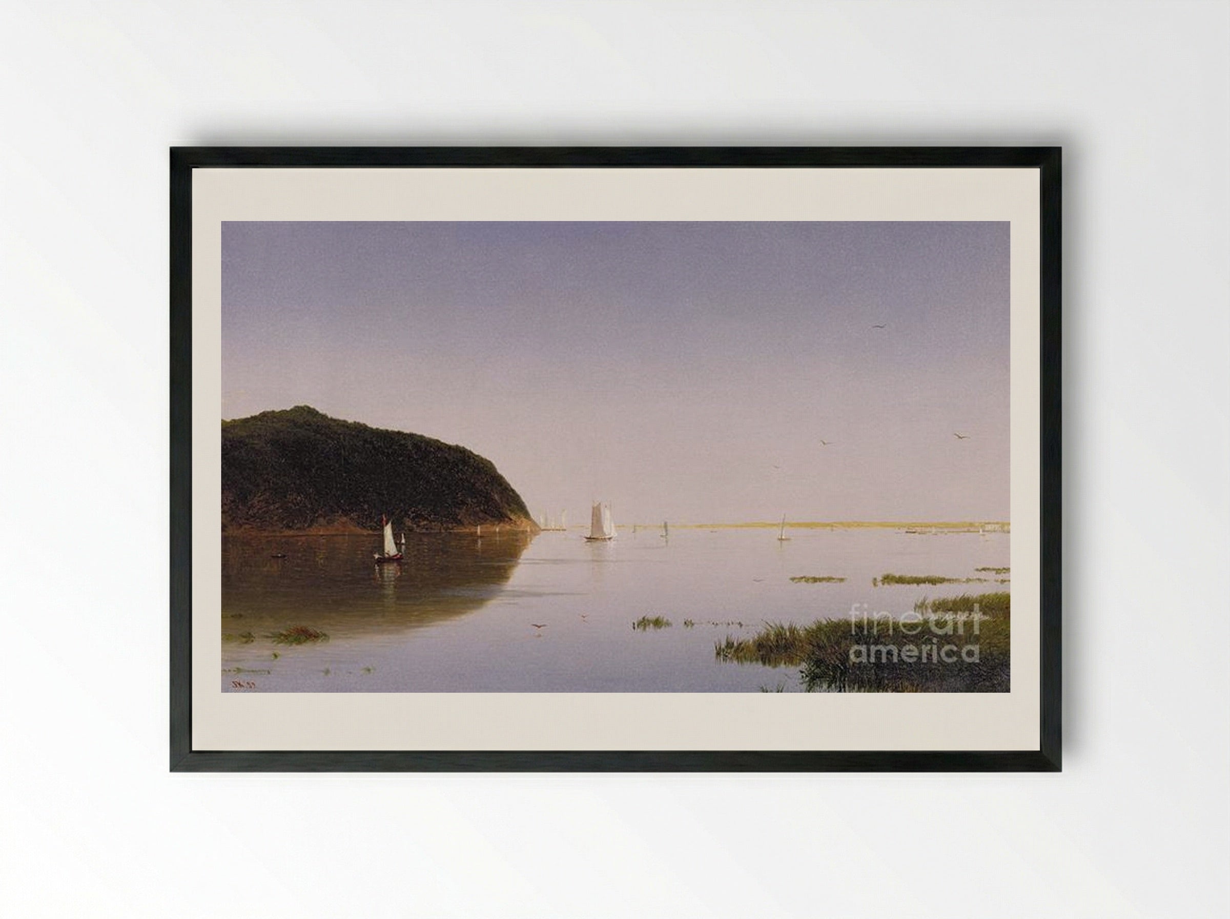 View of the Shrewsbury River, New Jersey - John Frederick Kensett - Framed Print Black