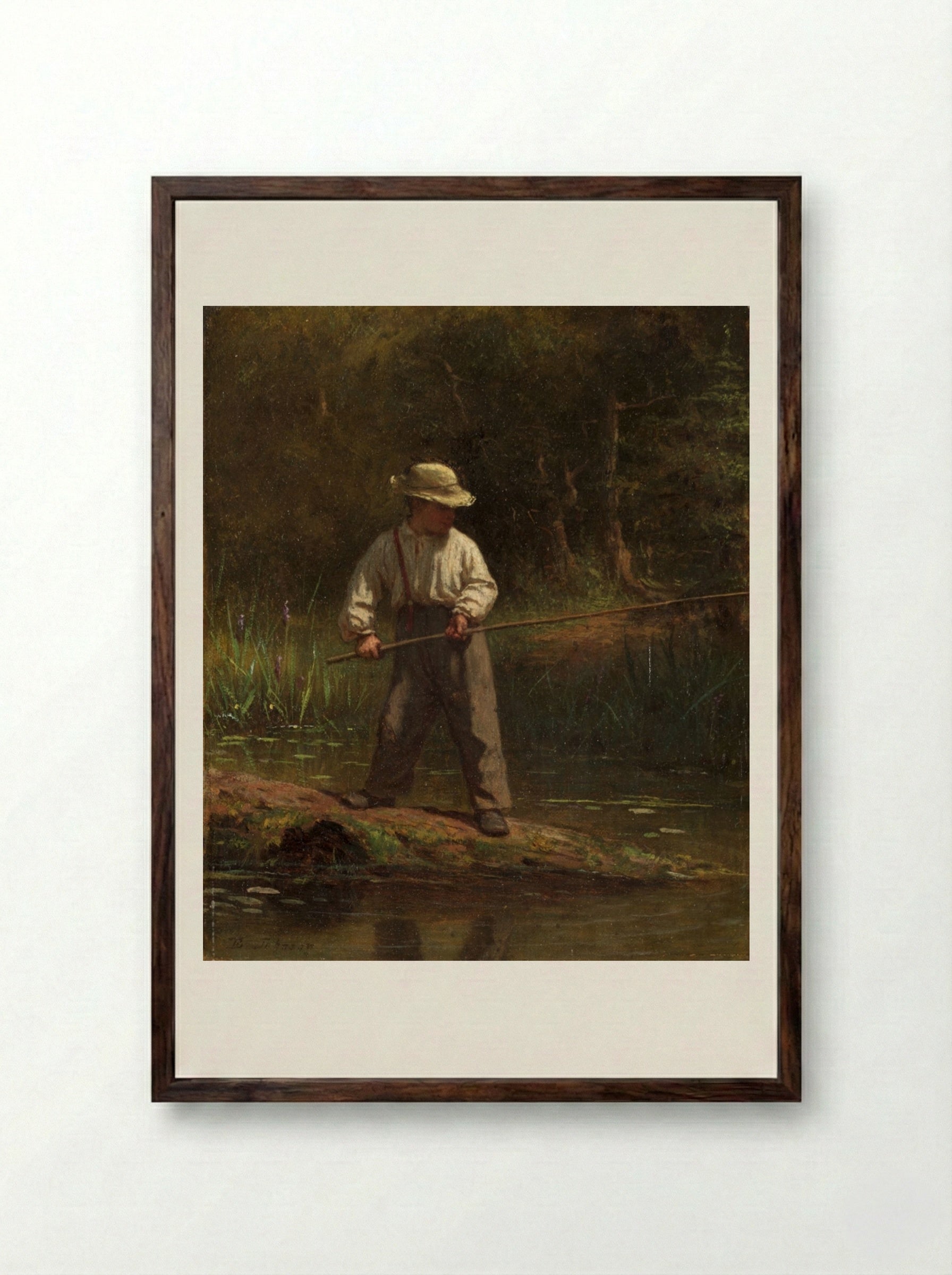 Boy Fishing - Eastman Johnson - Framed Print Dark Wood
