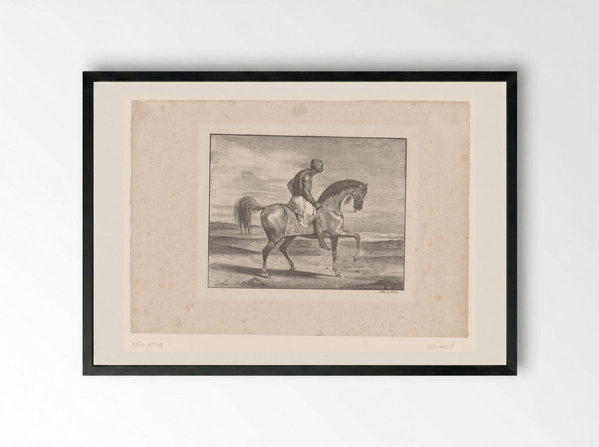 Man on Horseback in the Desert - Eugène Delacroix - Framed Print Black