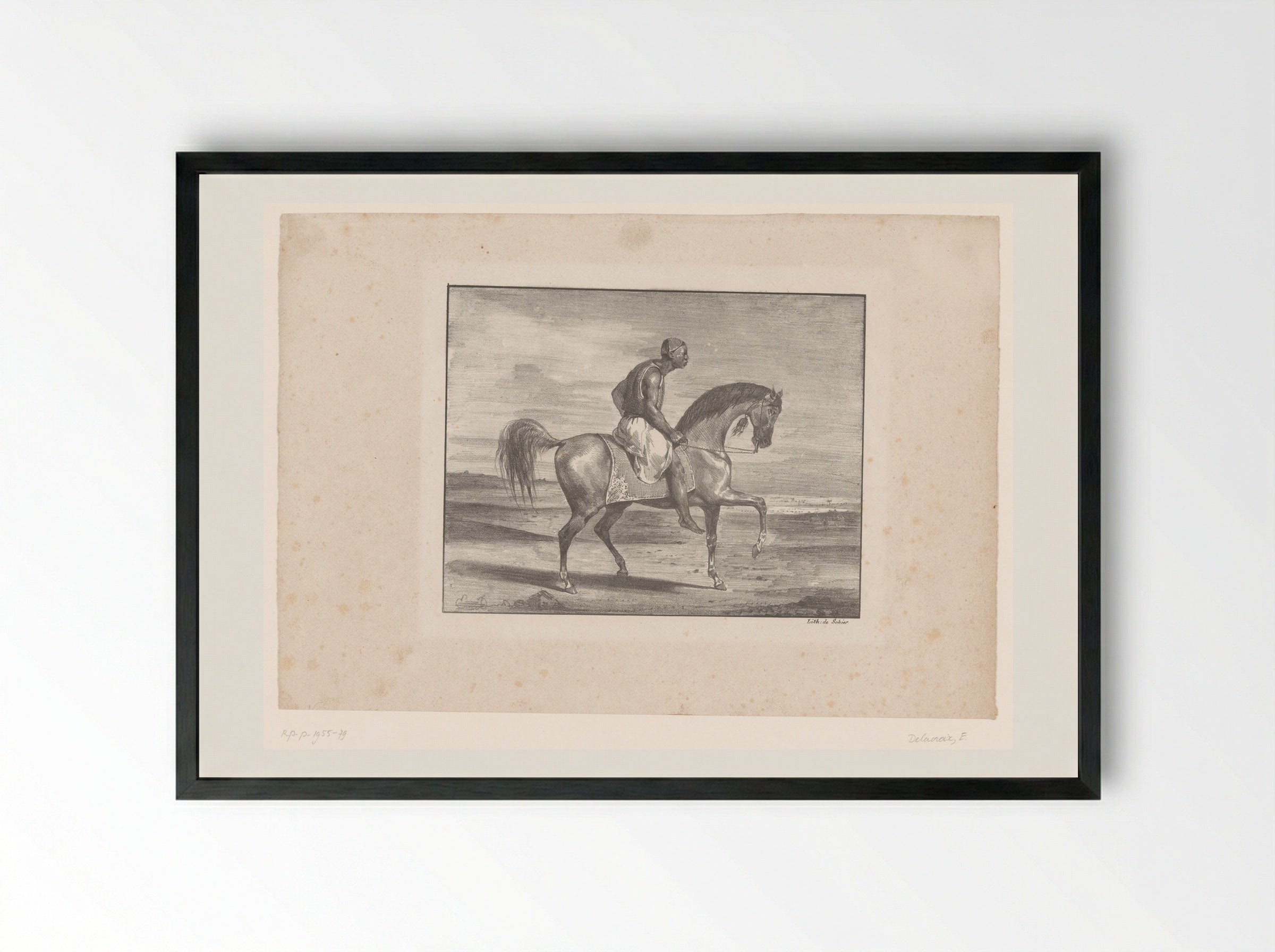 Man on Horseback in the Desert - Eugène Delacroix - Framed Print Black