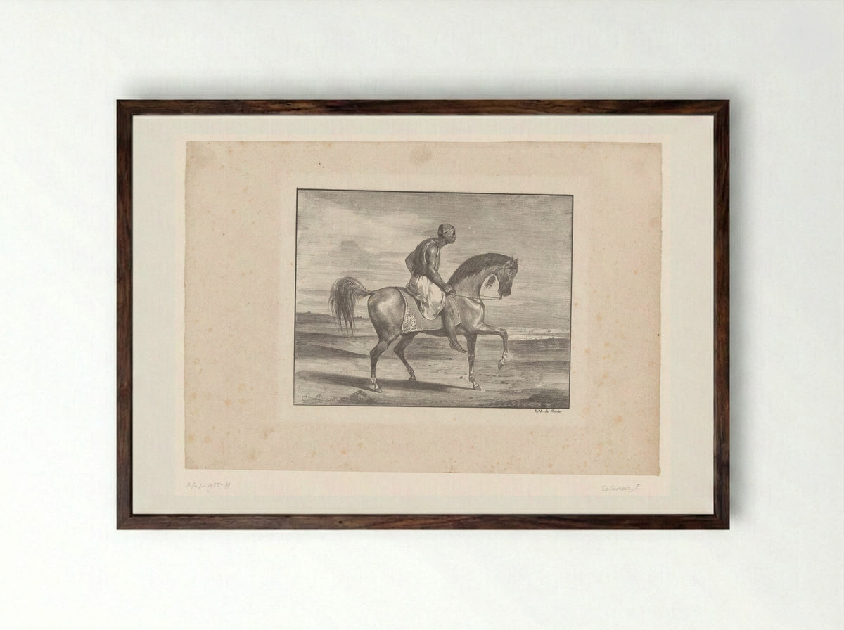 Man on Horseback in the Desert - Eugène Delacroix - Framed Print Dark Wood