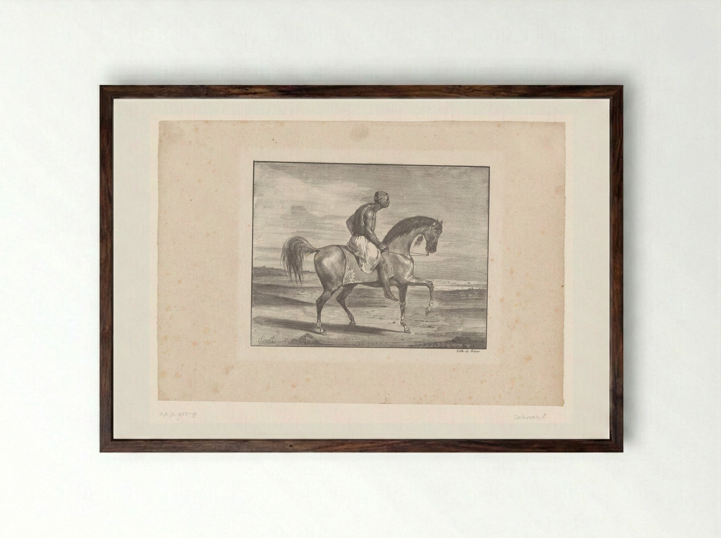 Man on Horseback in the Desert - Eugène Delacroix - Framed Print Dark Wood