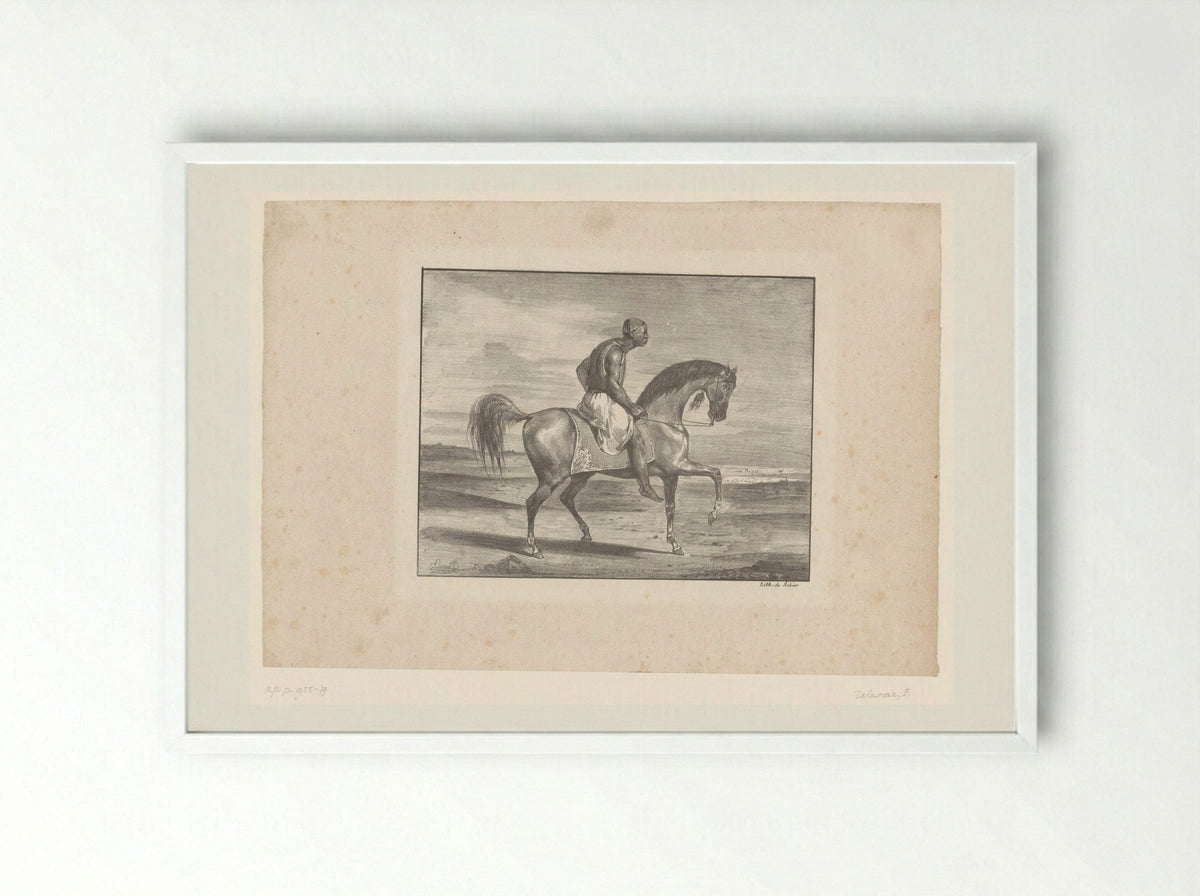 Man on Horseback in the Desert - Eugène Delacroix - Framed Print White