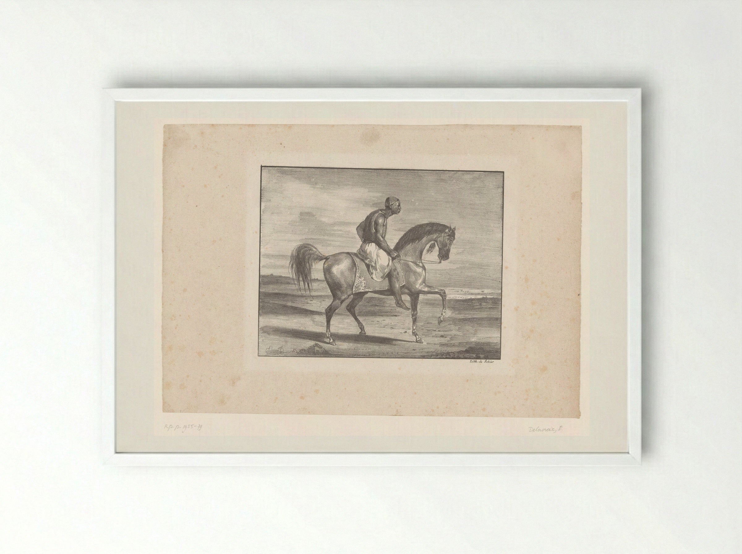 Man on Horseback in the Desert - Eugène Delacroix - Framed Print White