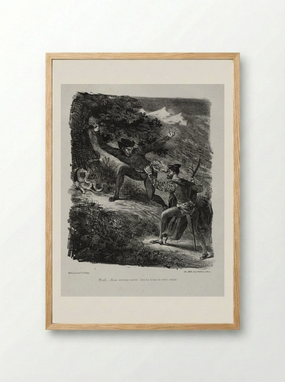 Illustrations for Faust: Faust and Méphistophélés in the mountains of the Hartz - Eugène Delacroix - Framed Print Wood