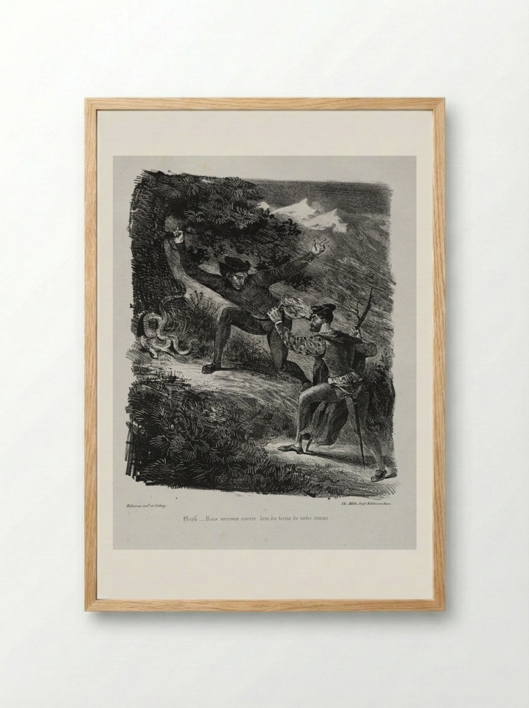 Illustrations for Faust: Faust and Méphistophélés in the mountains of the Hartz - Eugène Delacroix - Framed Print Wood