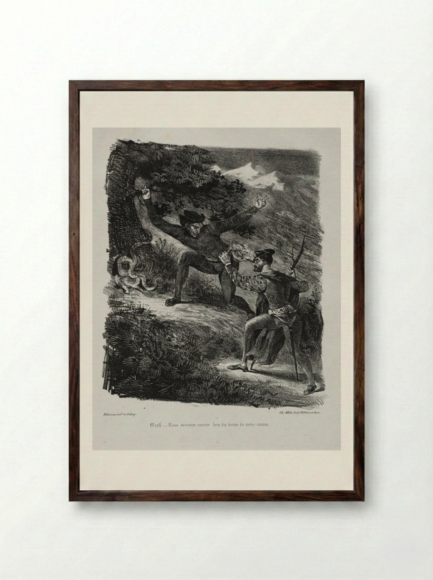 Illustrations for Faust: Faust and Méphistophélés in the mountains of the Hartz - Eugène Delacroix - Framed Print Dark Wood
