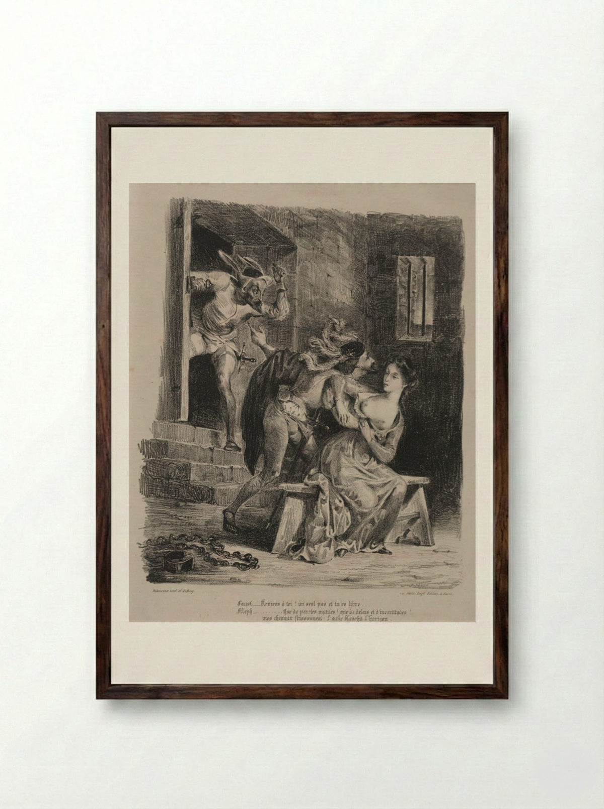 Faust in the Prison of Marguerite - Eugène Delacroix - Framed Print Dark Wood