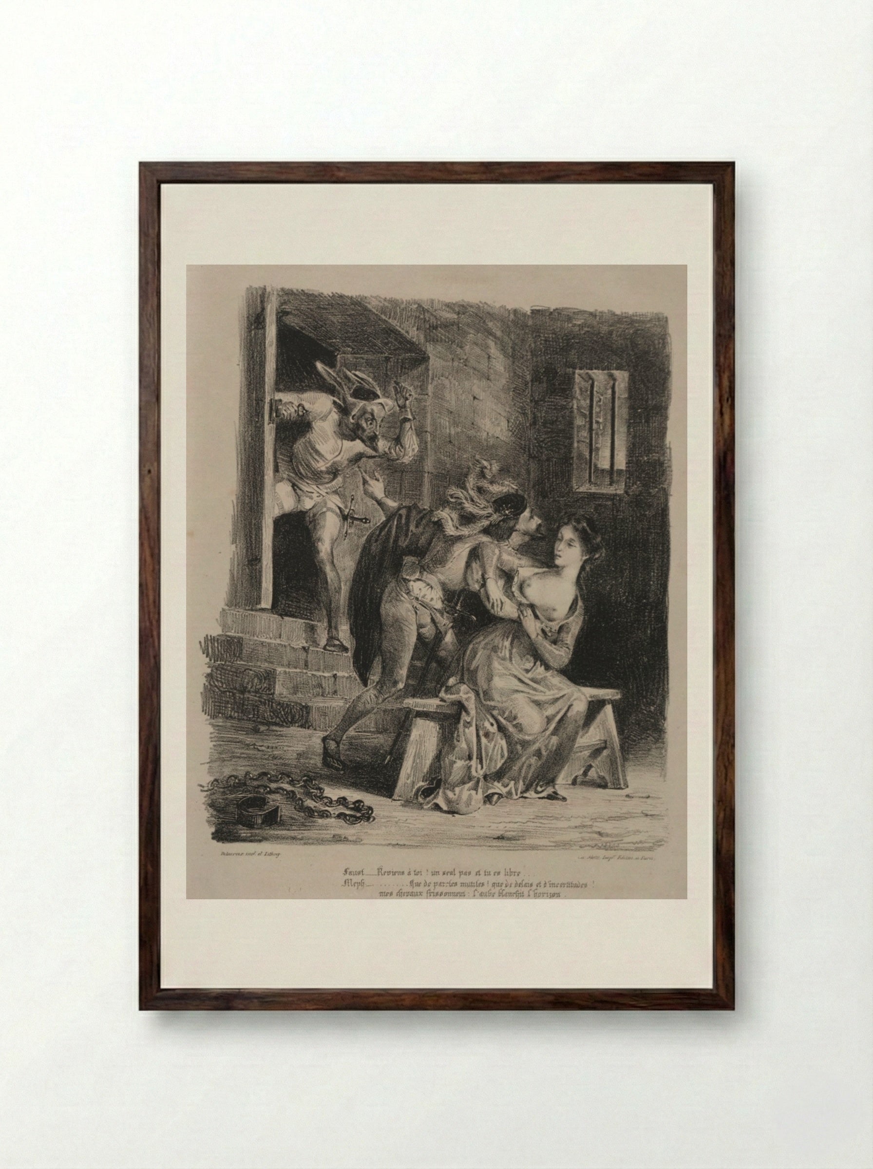 Faust in the Prison of Marguerite - Eugène Delacroix - Framed Print Dark Wood