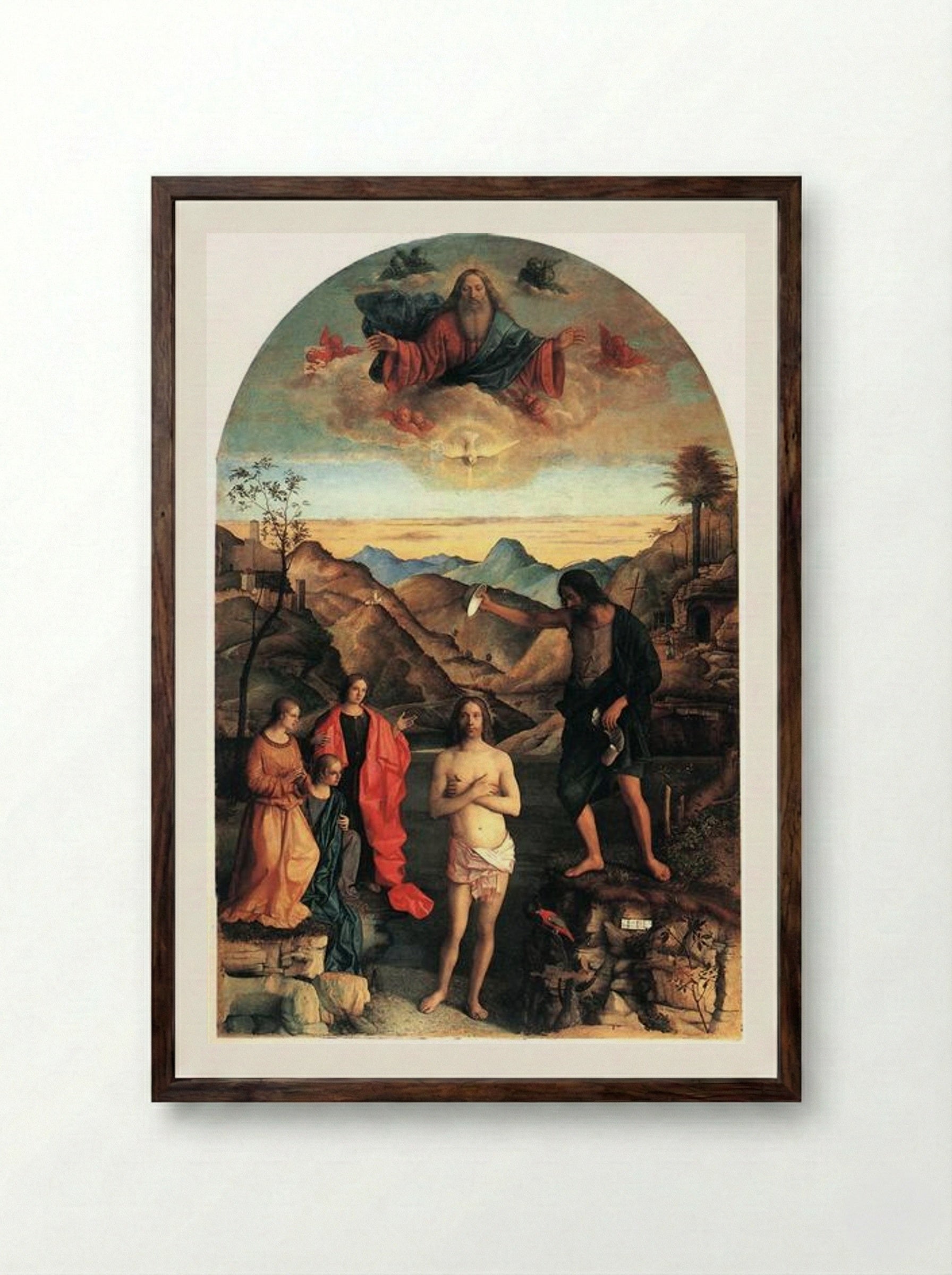 Baptism of Christ - Giovanni Bellini - Framed Print Dark Wood