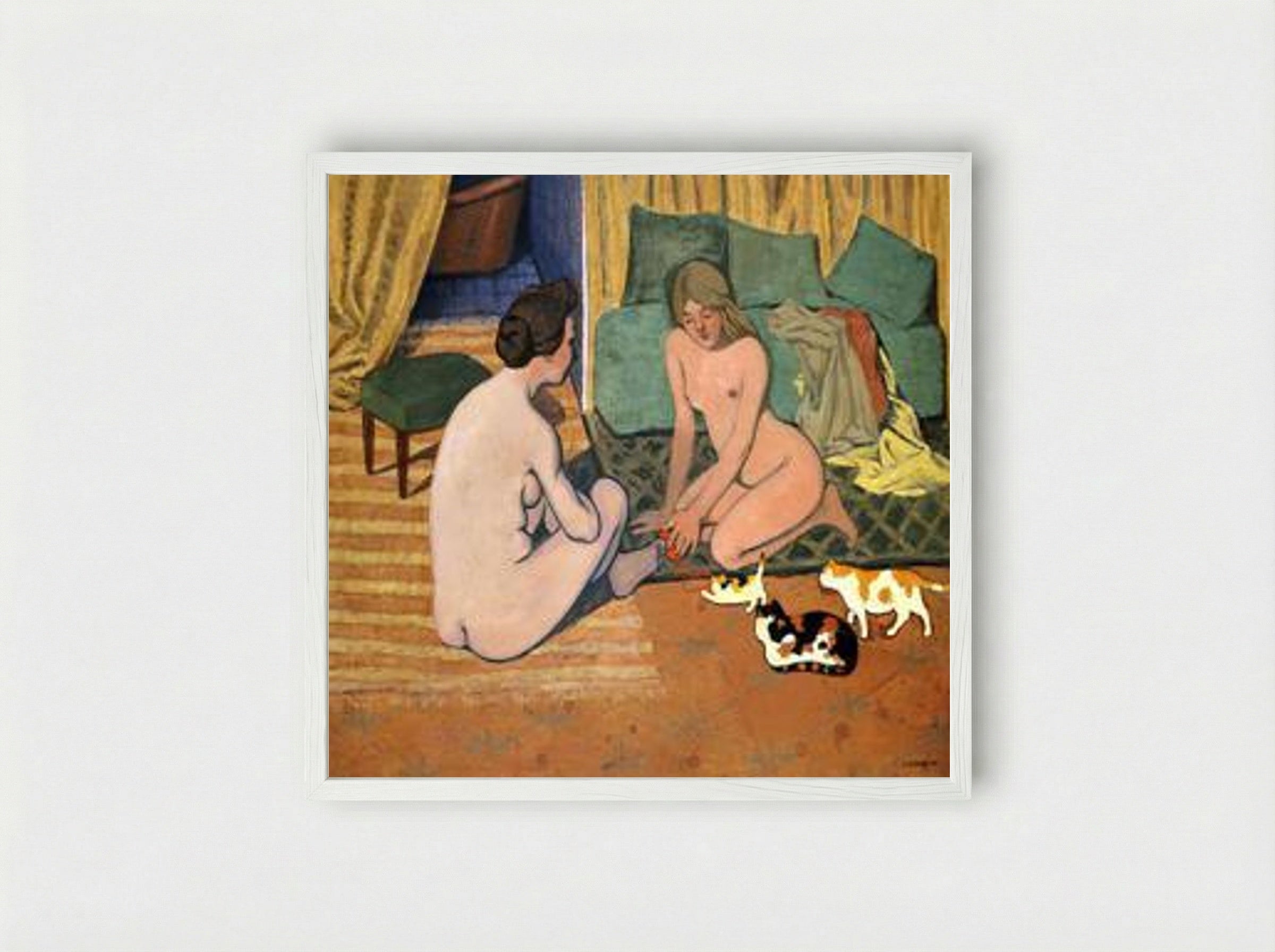 Femme et chat - Félix Vallotton - Framed Print White